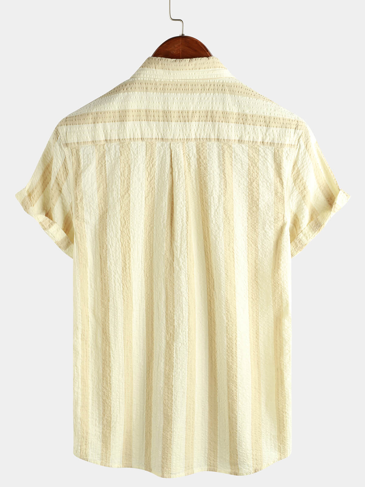 Camisa a rayas de algodón casual Pocket Hawaiian Holiday Button Up de manga corta para hombre