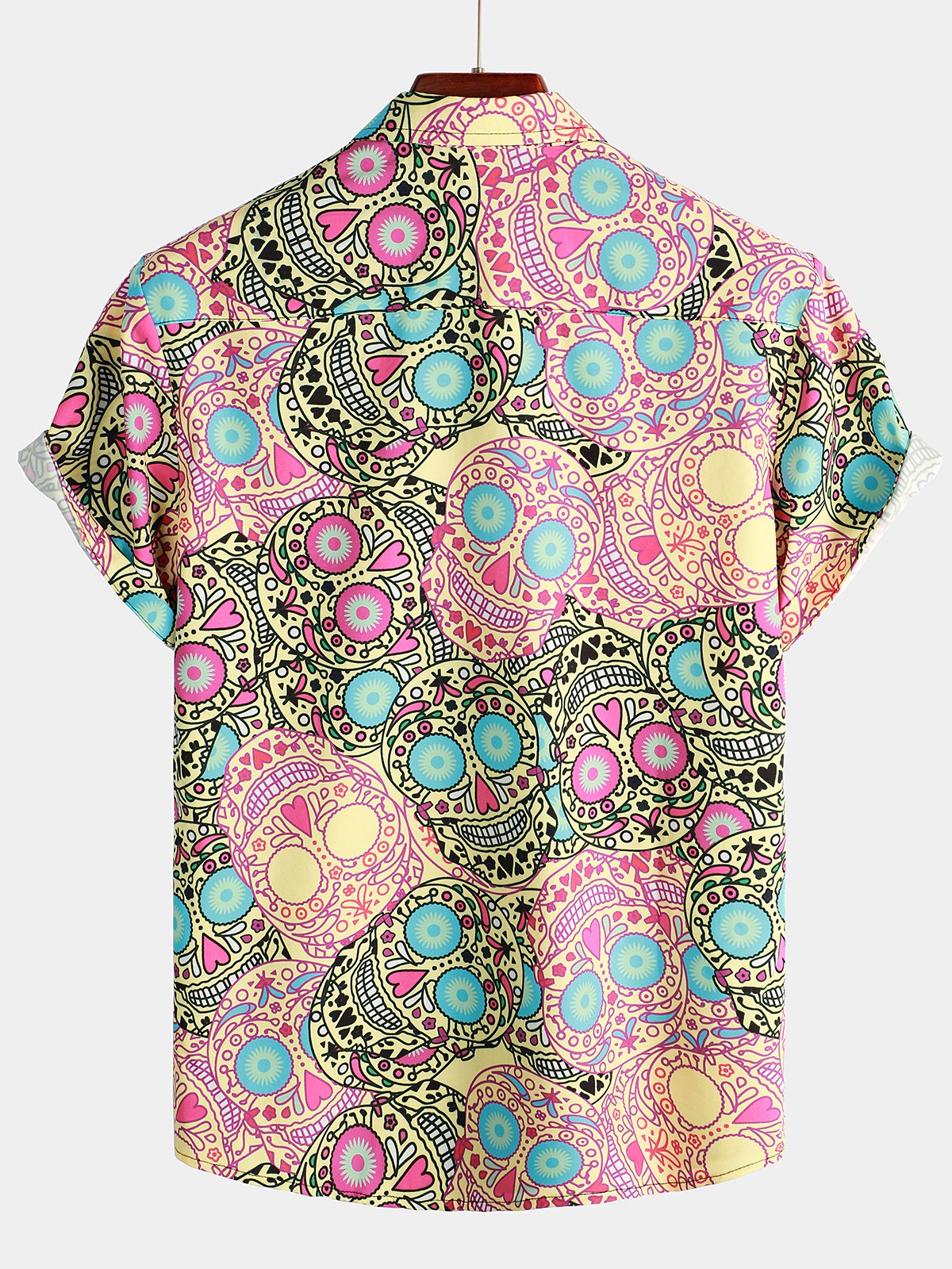 Camisa Pink Funny Skull estampado de manga corta para hombre