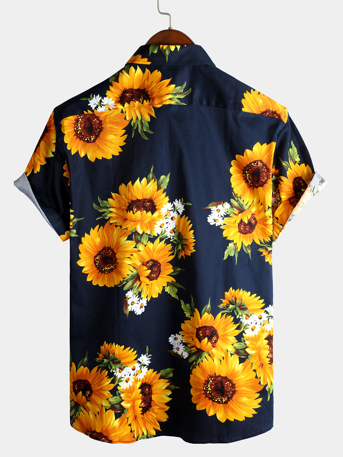 Camisa vintage Sunflower Pocket de manga corta para hombre