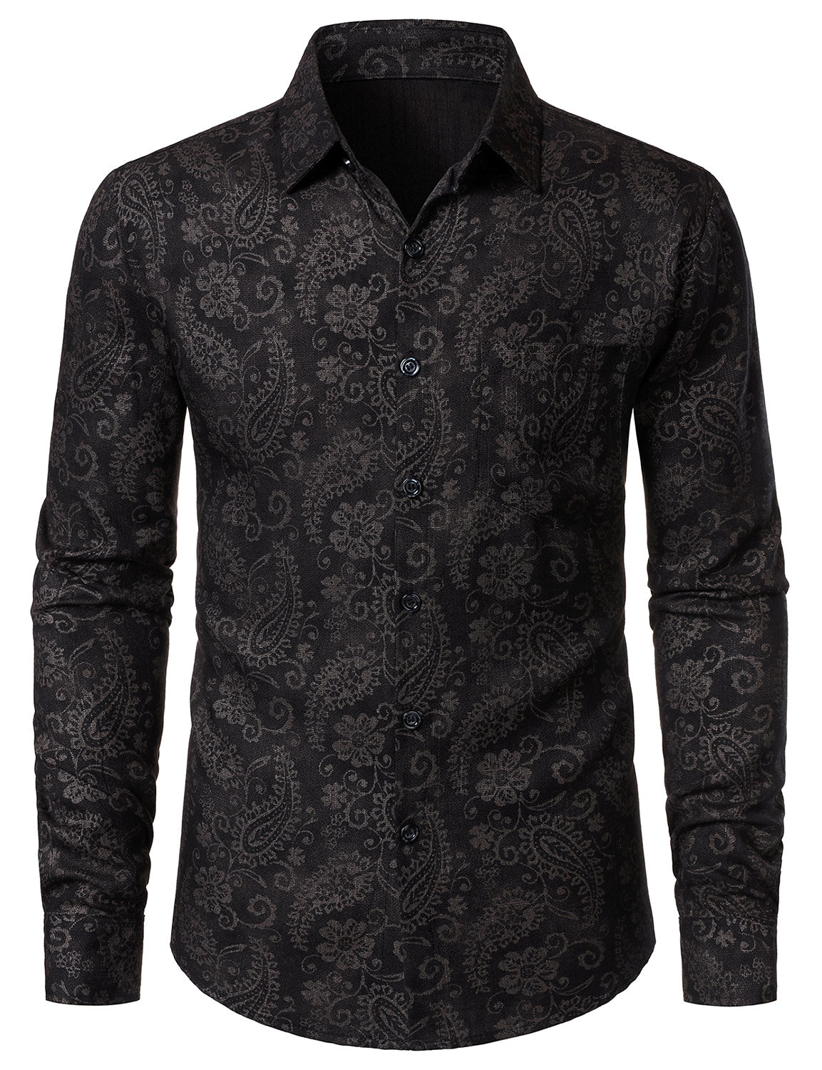 Camisa Paisley floral Black de manga larga para hombre