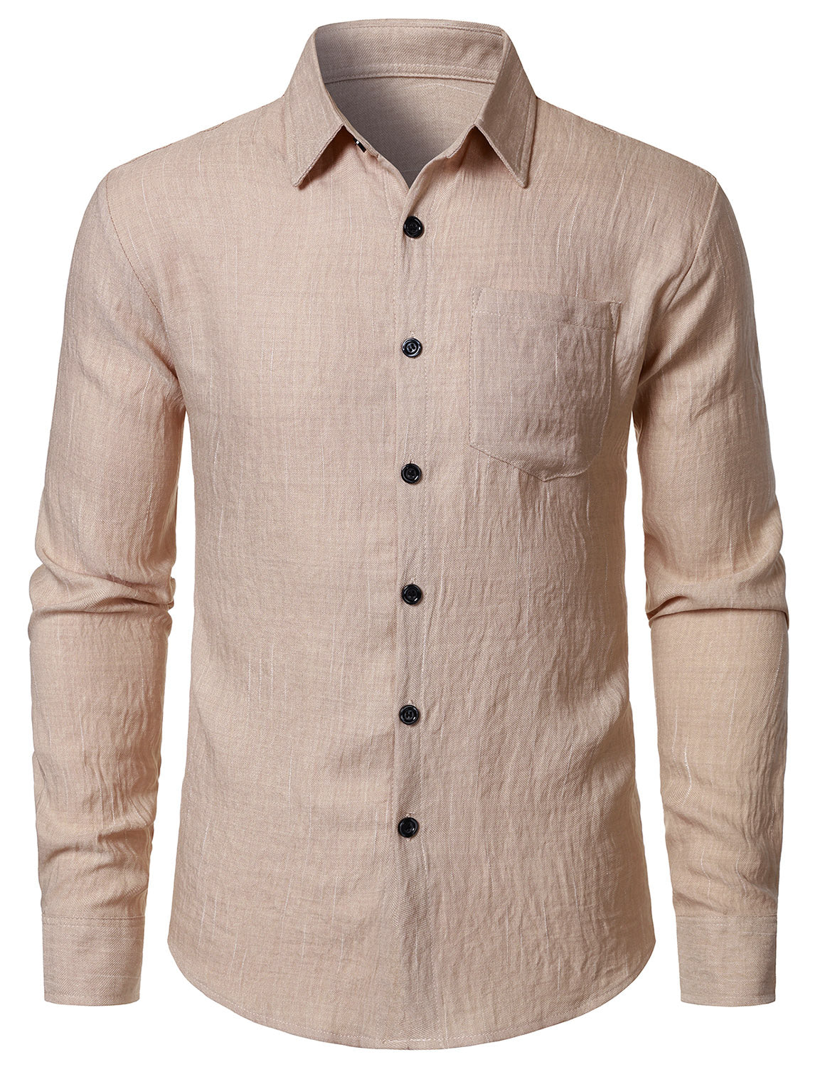 Camisa casual Beige Button de manga larga para hombre