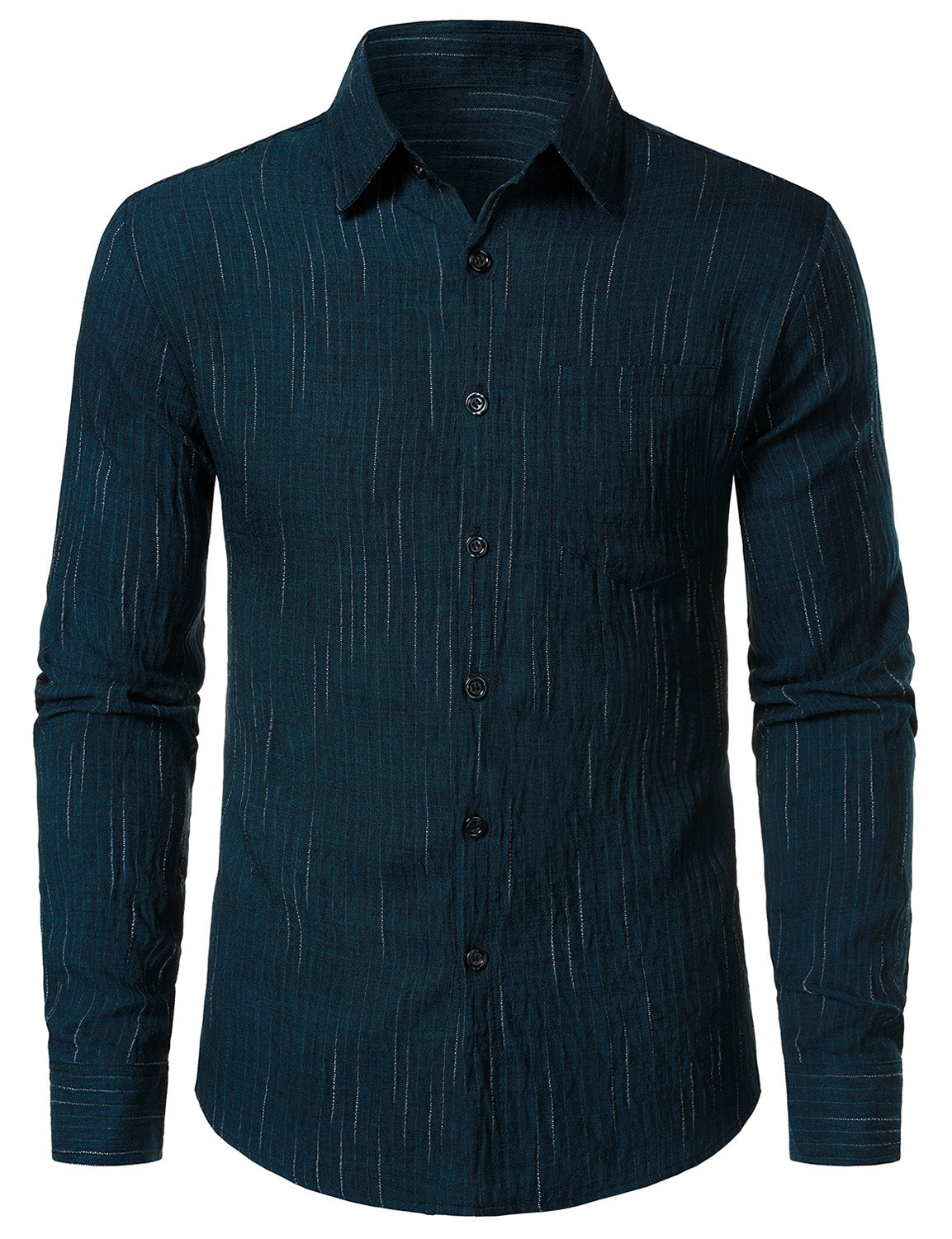 Camisa Navy Blue casual Button de manga larga para hombre