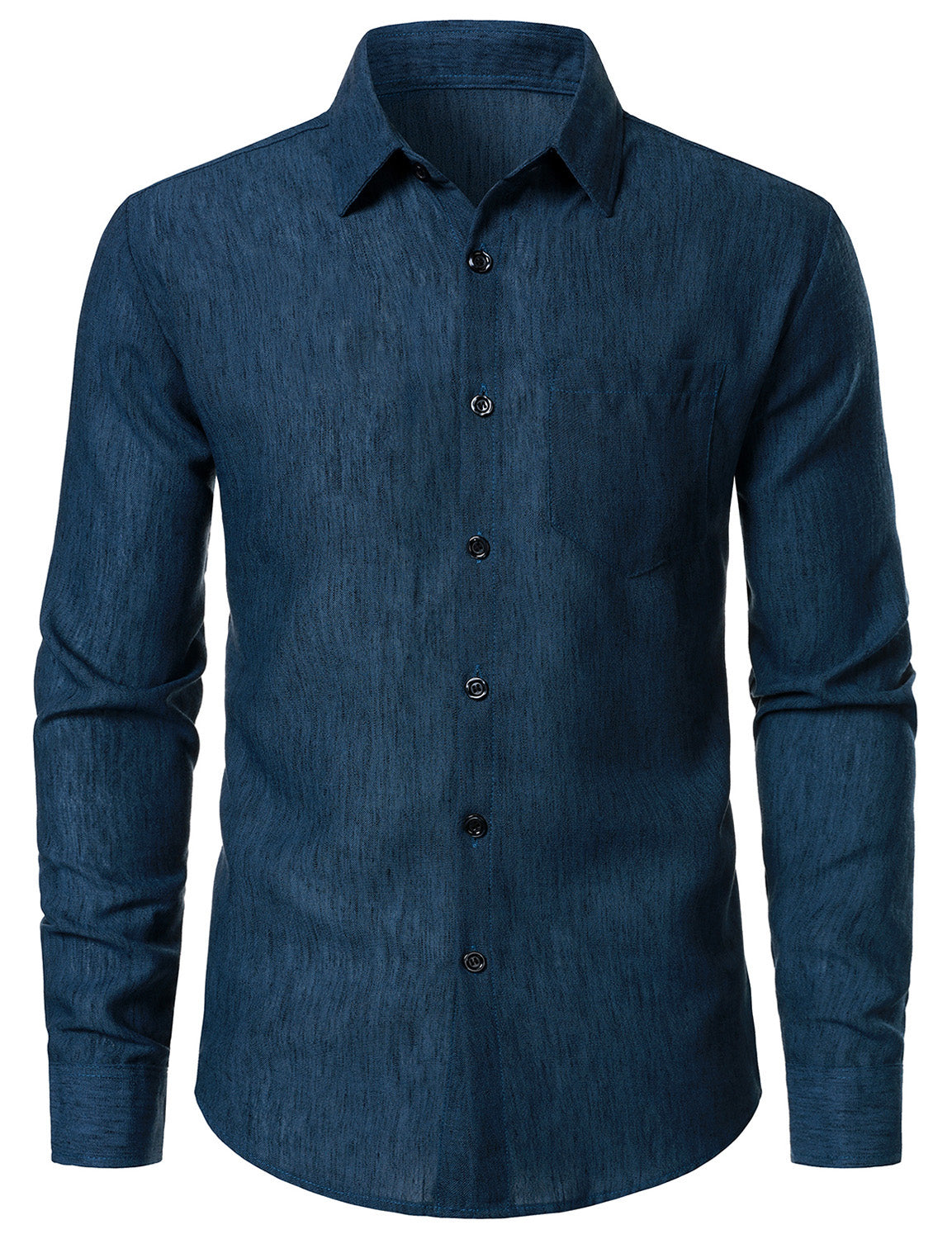 Camisa casual Button Navy Blue de manga larga para hombre