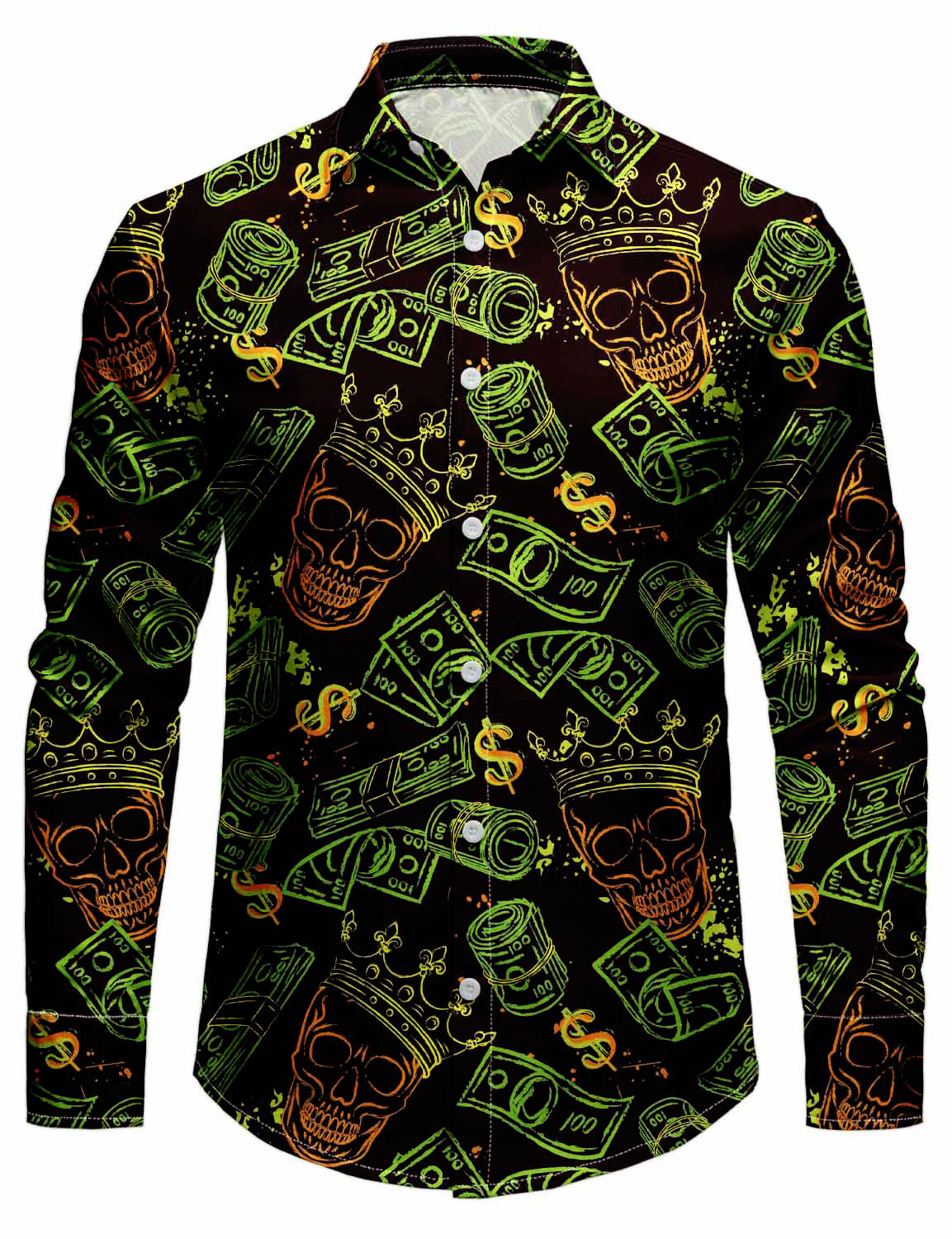 Camisa Holiday casual Cool Crown Skull de manga larga para hombre