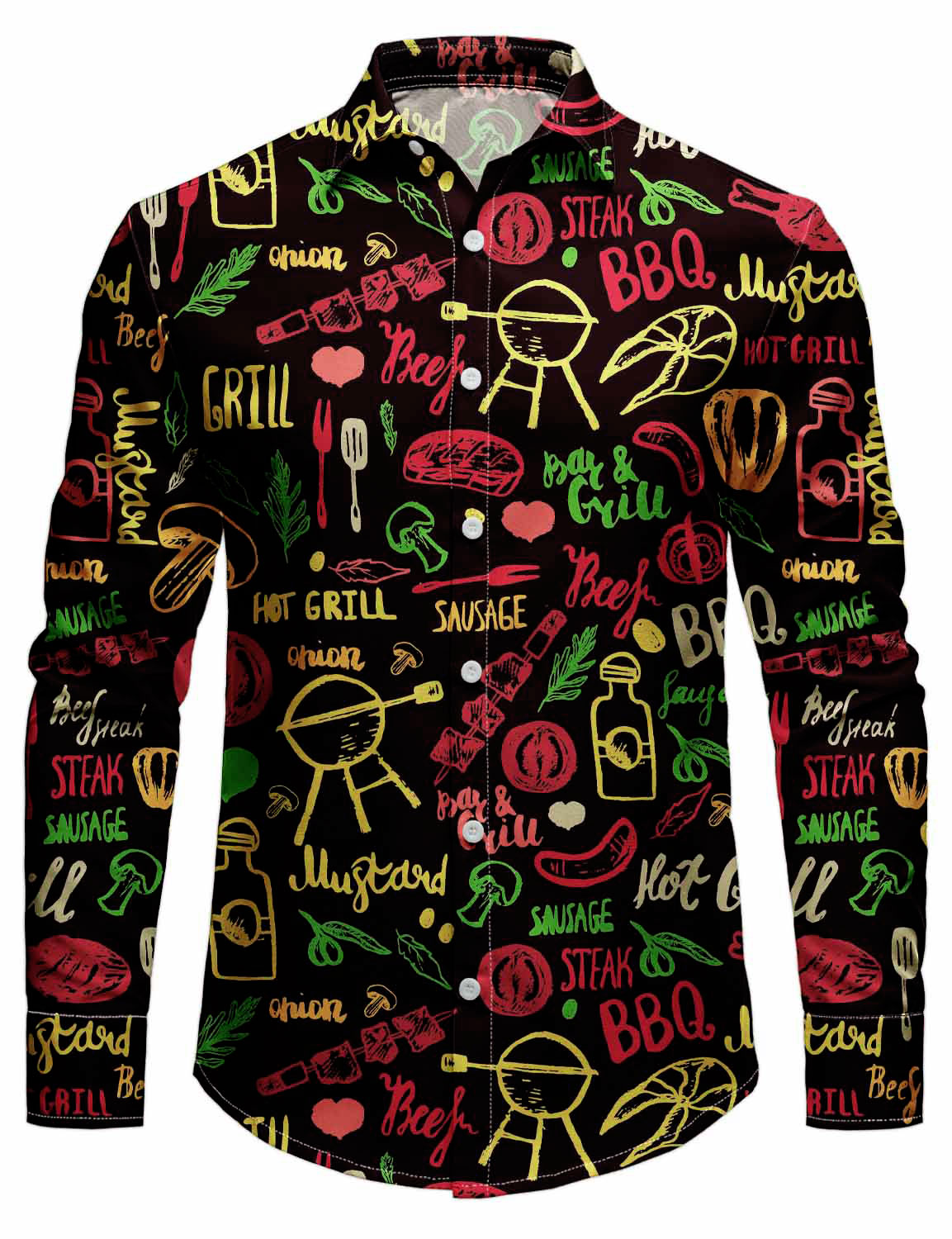 Camisa Holiday casual Party BBQ Theme de manga larga para hombre