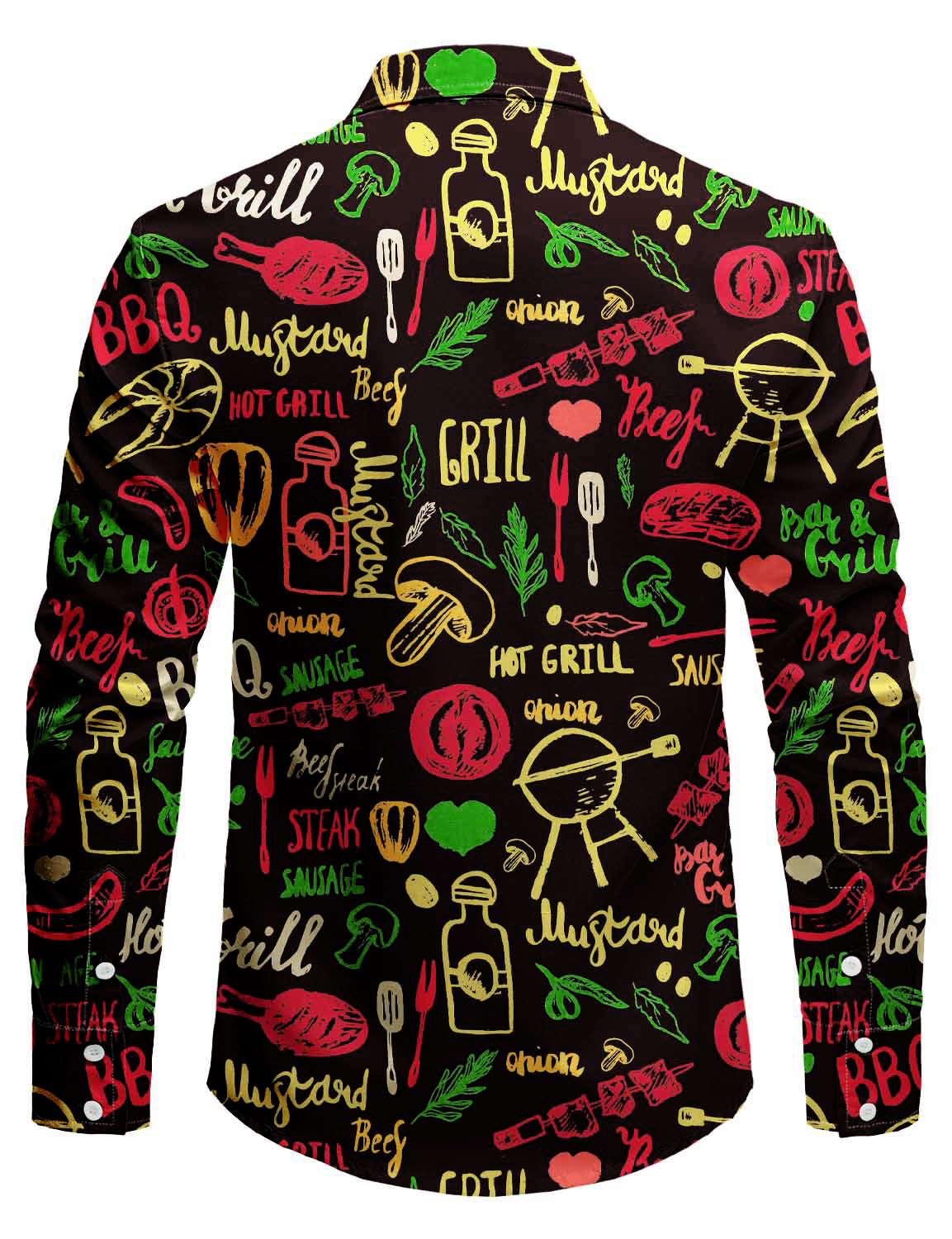 Camisa Holiday casual Party BBQ Theme de manga larga para hombre