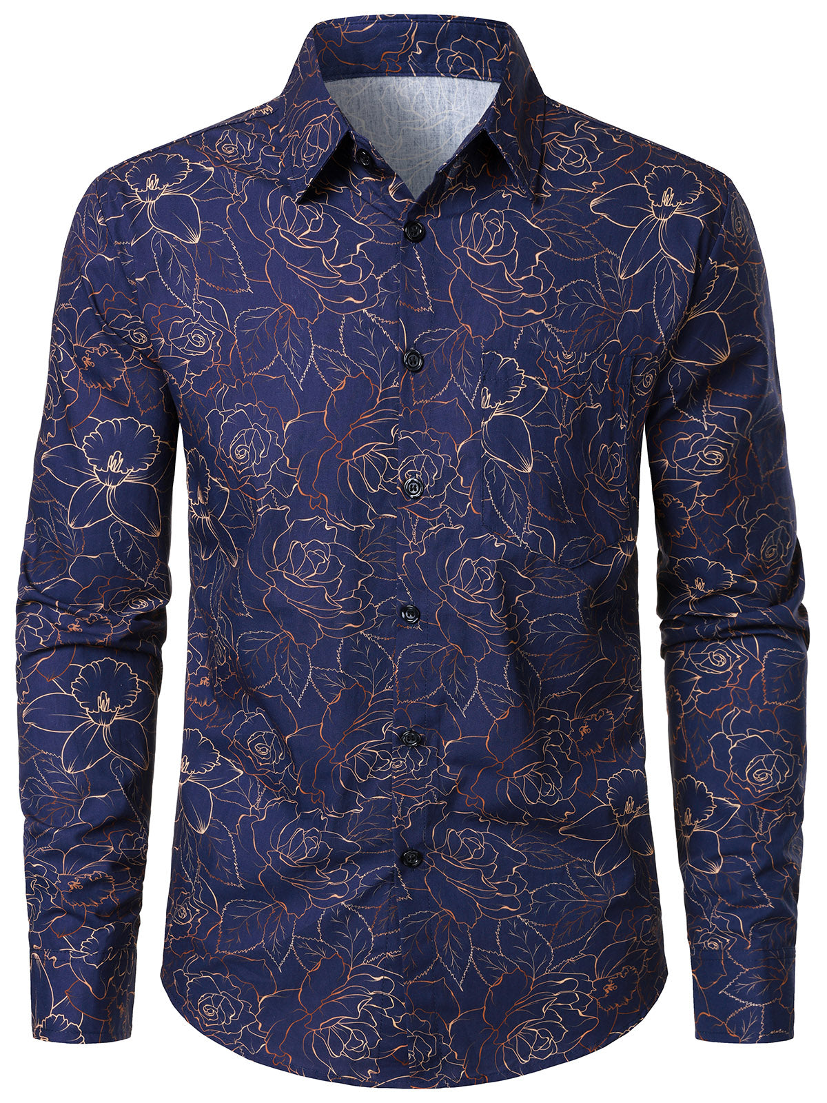 Camisa Blue casual floral estampado de manga larga para hombre