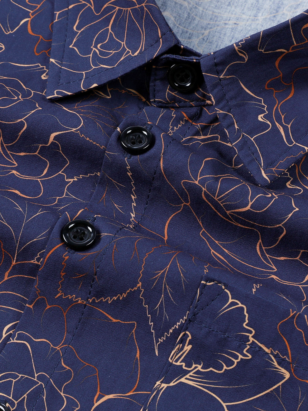 Camisa Blue casual floral estampado de manga larga para hombre