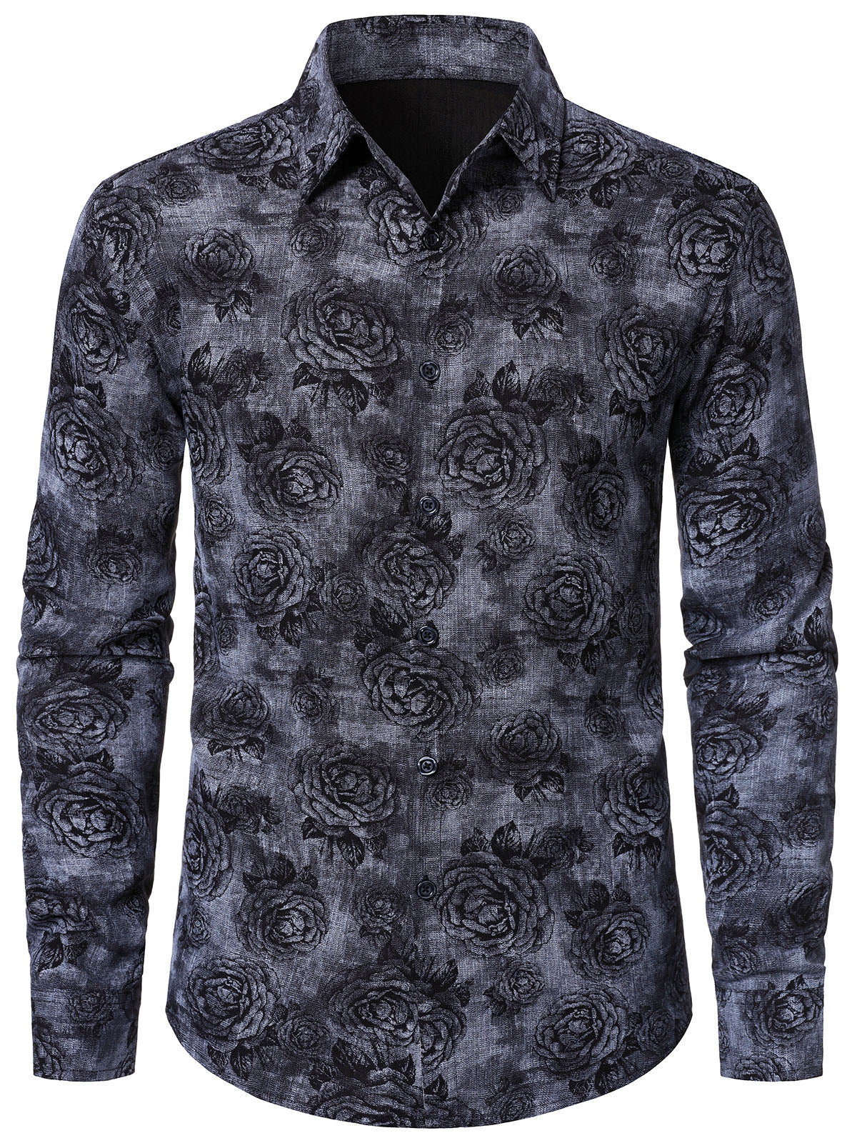 Camisa casual Rose floral de manga larga para hombre