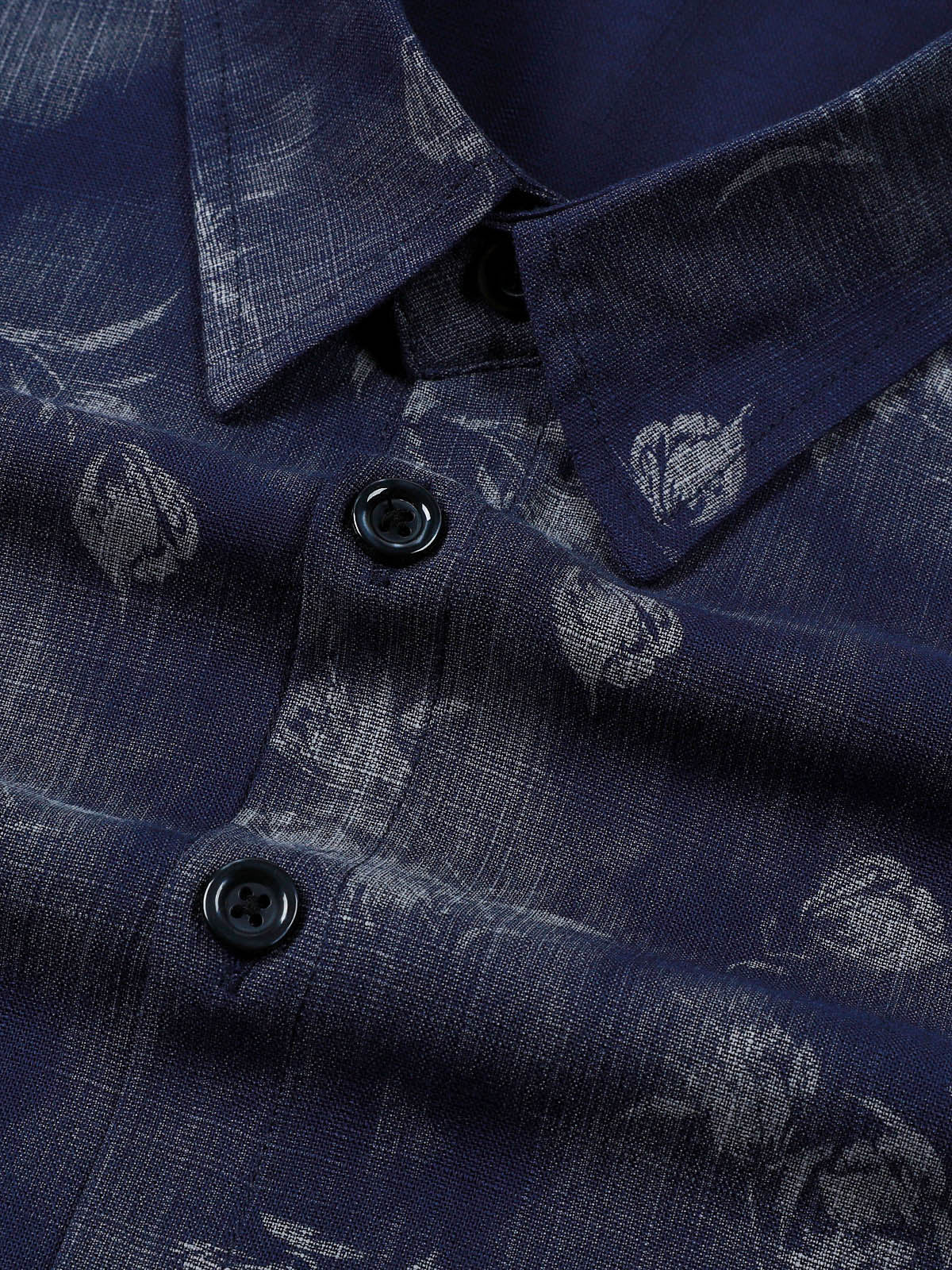 Camisa Blue vintage Art floral de manga larga para hombre