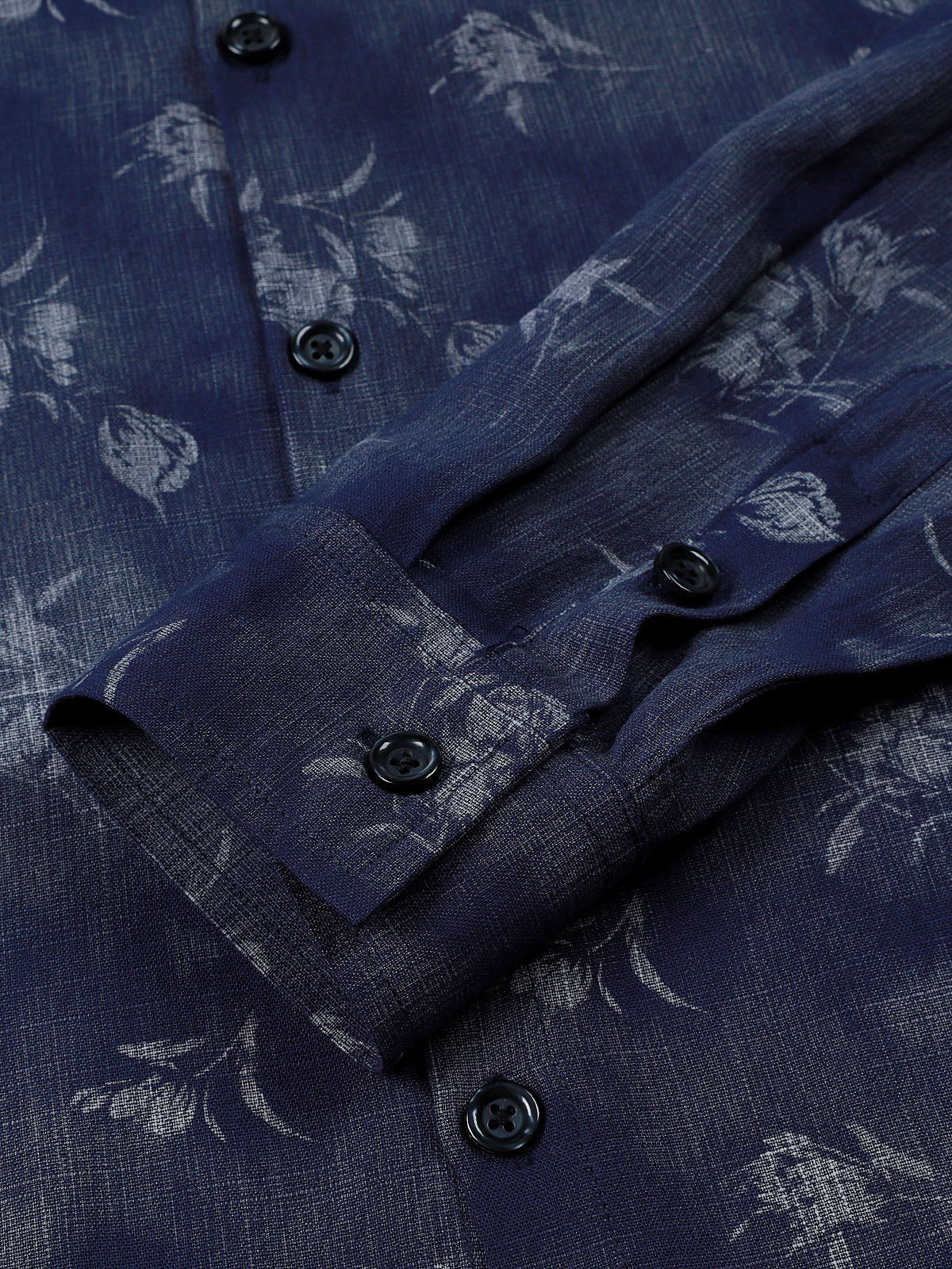 Camisa Blue vintage Art floral de manga larga para hombre