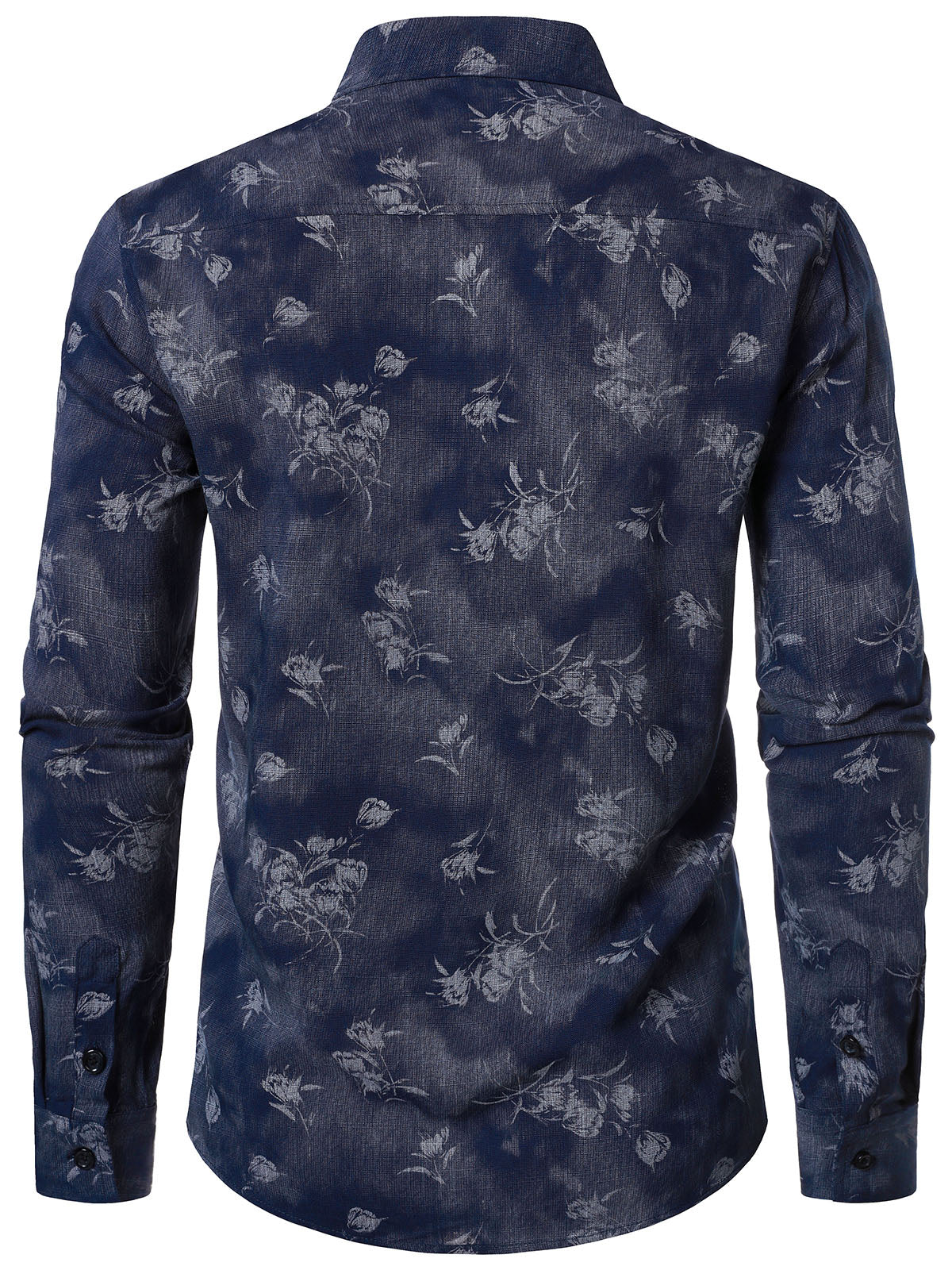 Camisa Blue vintage Art floral de manga larga para hombre