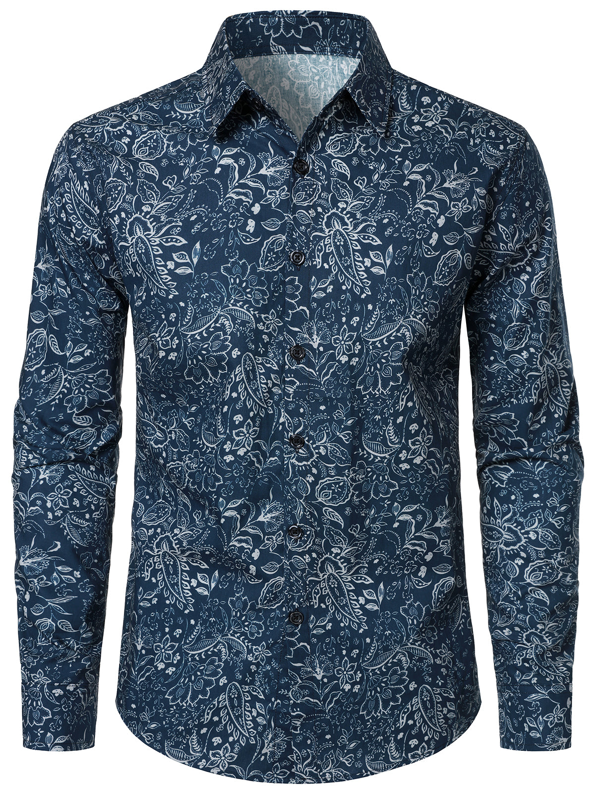 Camisa Paisley floral de algodón Blue de manga larga para hombre