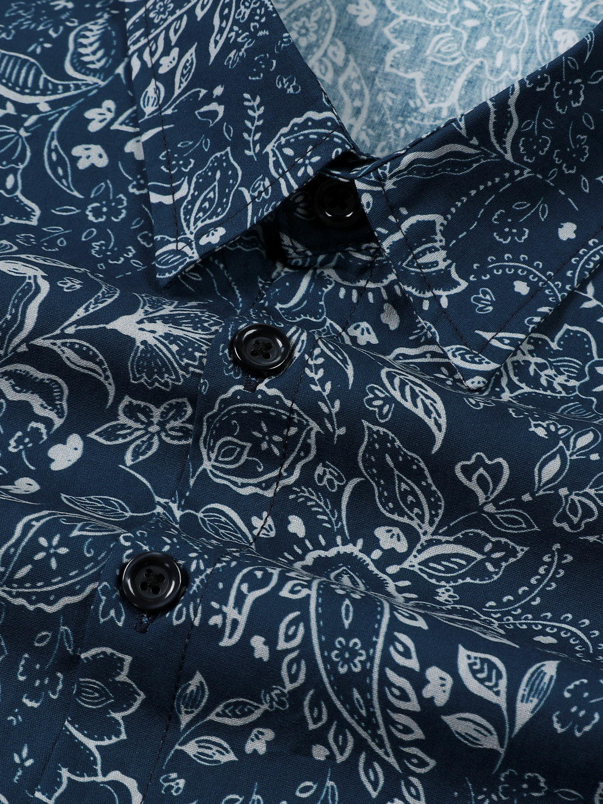 Camisa Paisley floral de algodón Blue de manga larga para hombre