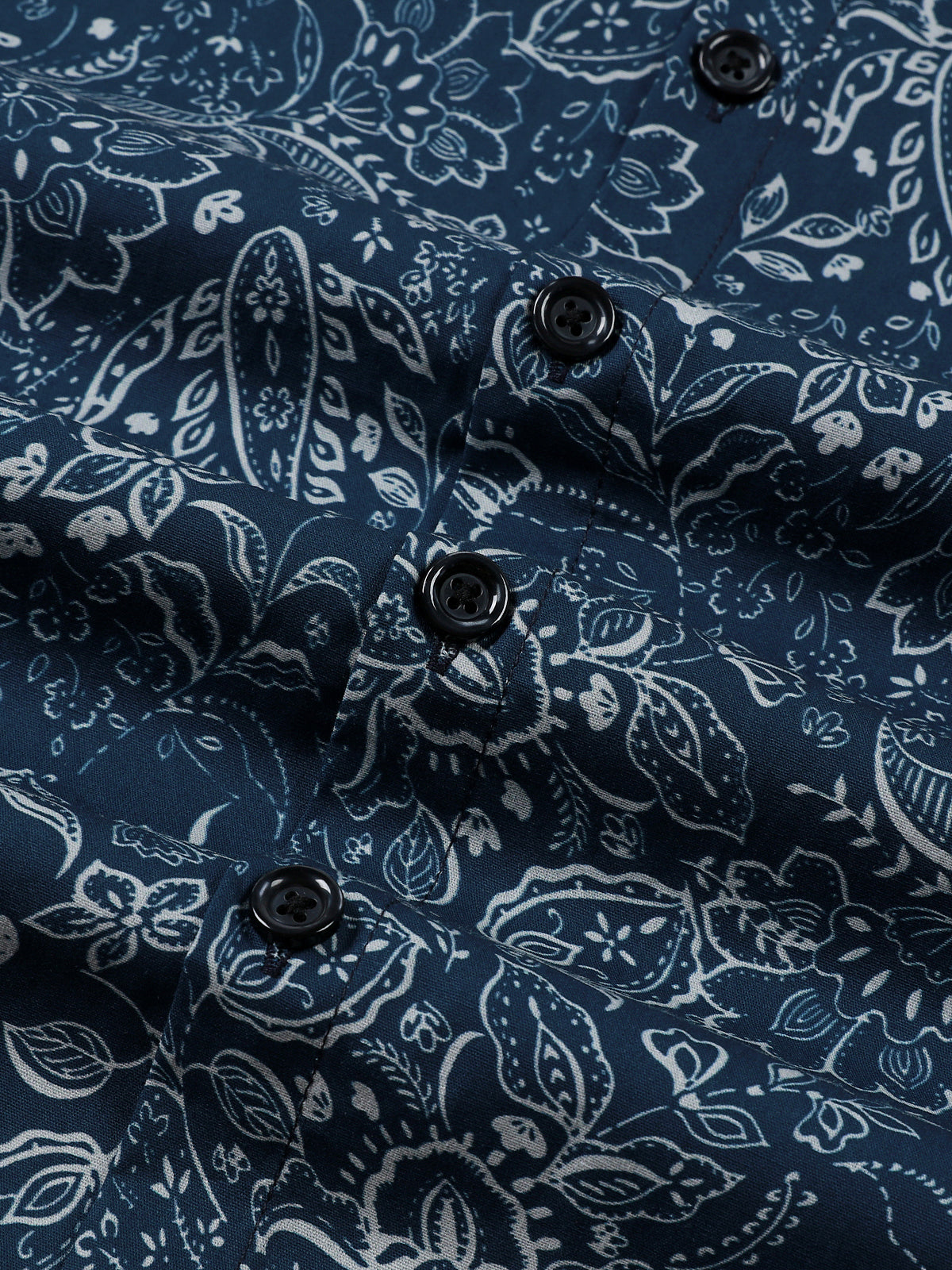 Camisa Paisley floral de algodón Blue de manga larga para hombre