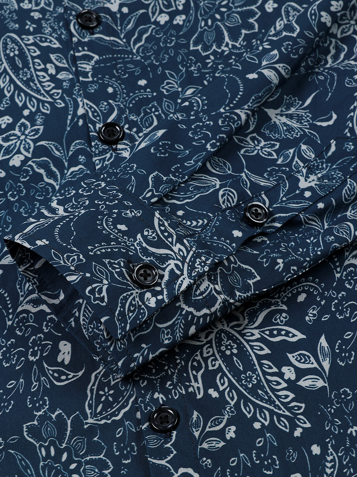 Camisa Paisley floral de algodón Blue de manga larga para hombre