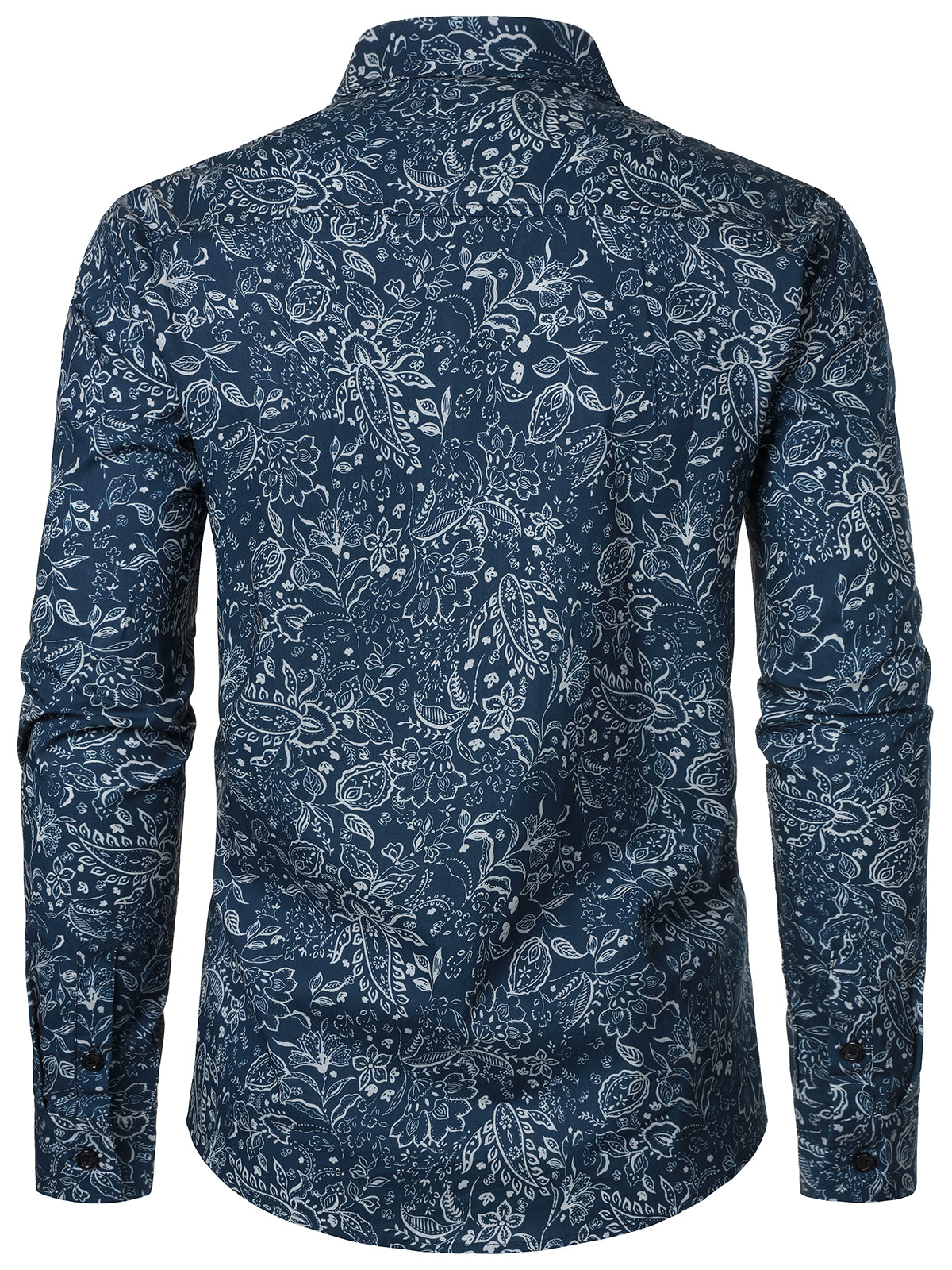 Camisa Paisley floral de algodón Blue de manga larga para hombre