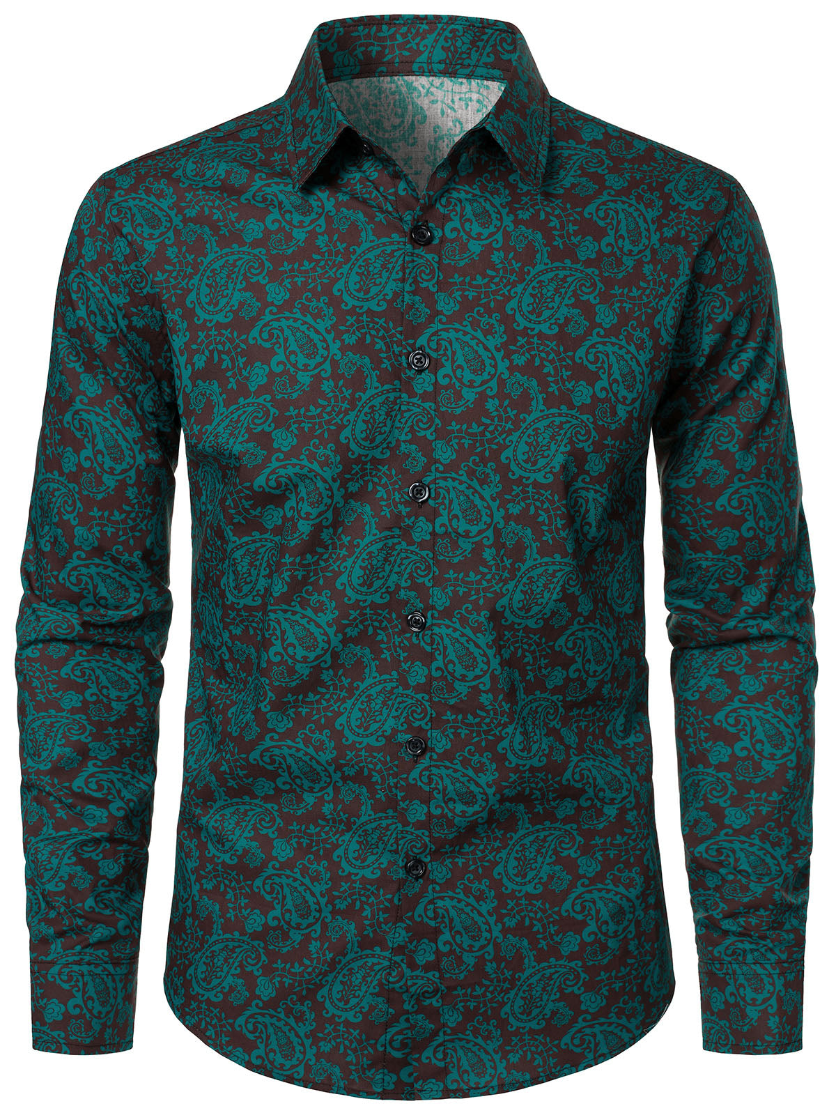 Camisa Paisley floral Green de algodón de manga larga para hombre