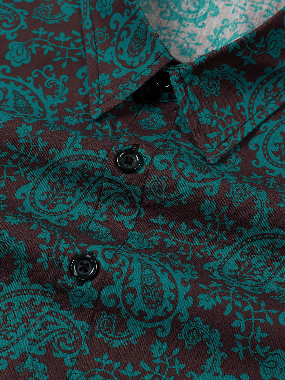 Camisa Paisley floral Green de algodón de manga larga para hombre