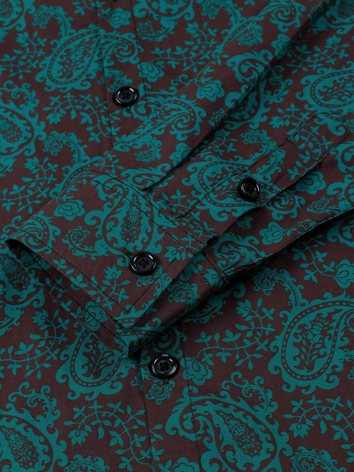 Camisa Paisley floral Green de algodón de manga larga para hombre