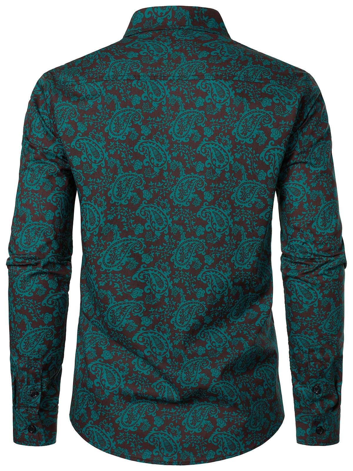 Camisa Paisley floral Green de algodón de manga larga para hombre
