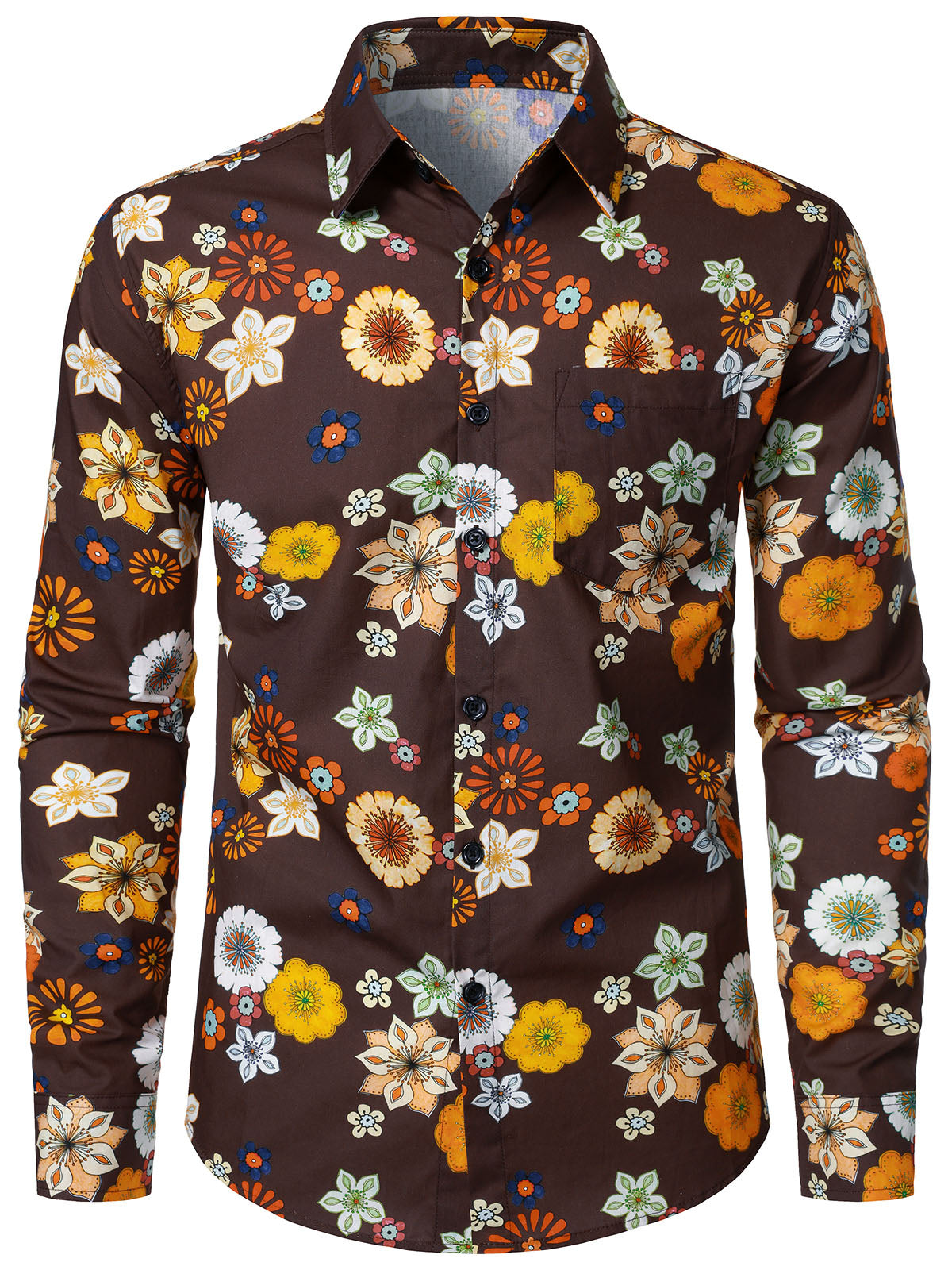 Camisa vintage floral estampado de manga larga para hombre