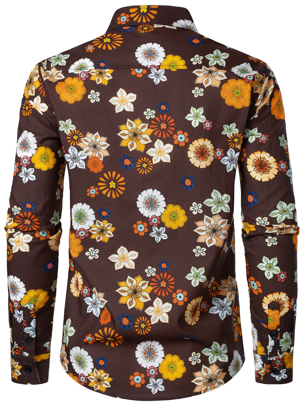 Camisa vintage floral estampado de manga larga para hombre