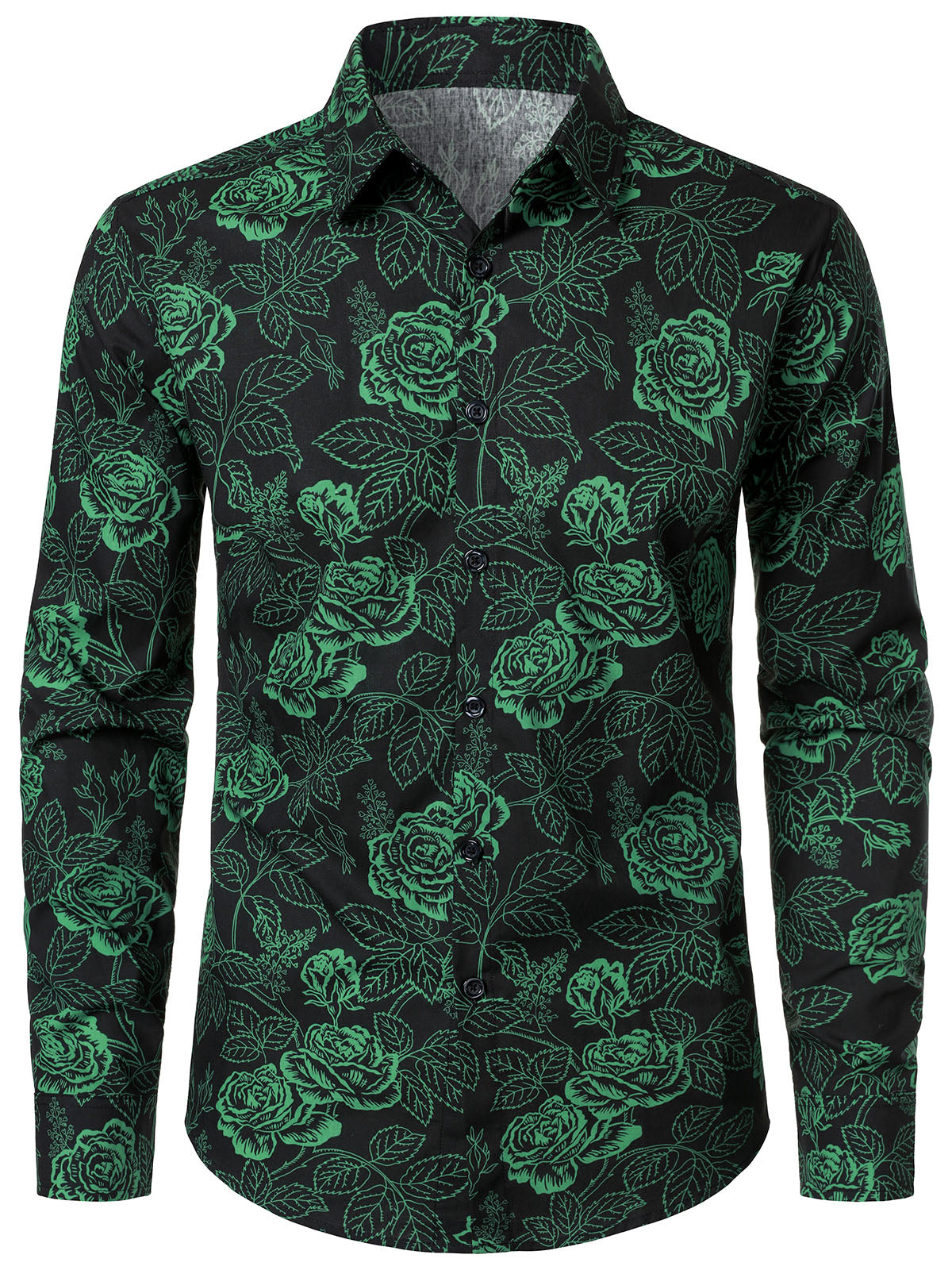 Camisa Green Rose floral de manga larga para hombre