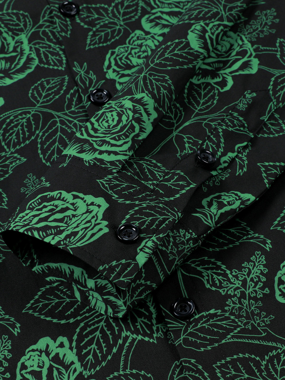 Camisa Green Rose floral de manga larga para hombre