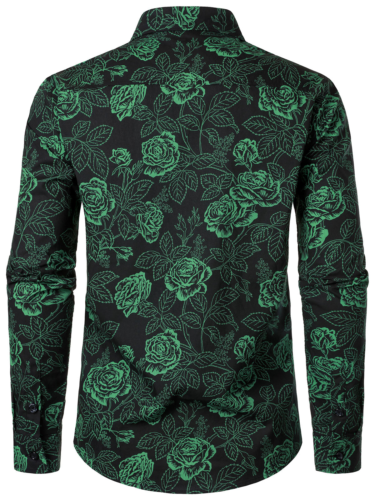 Camisa Green Rose floral de manga larga para hombre