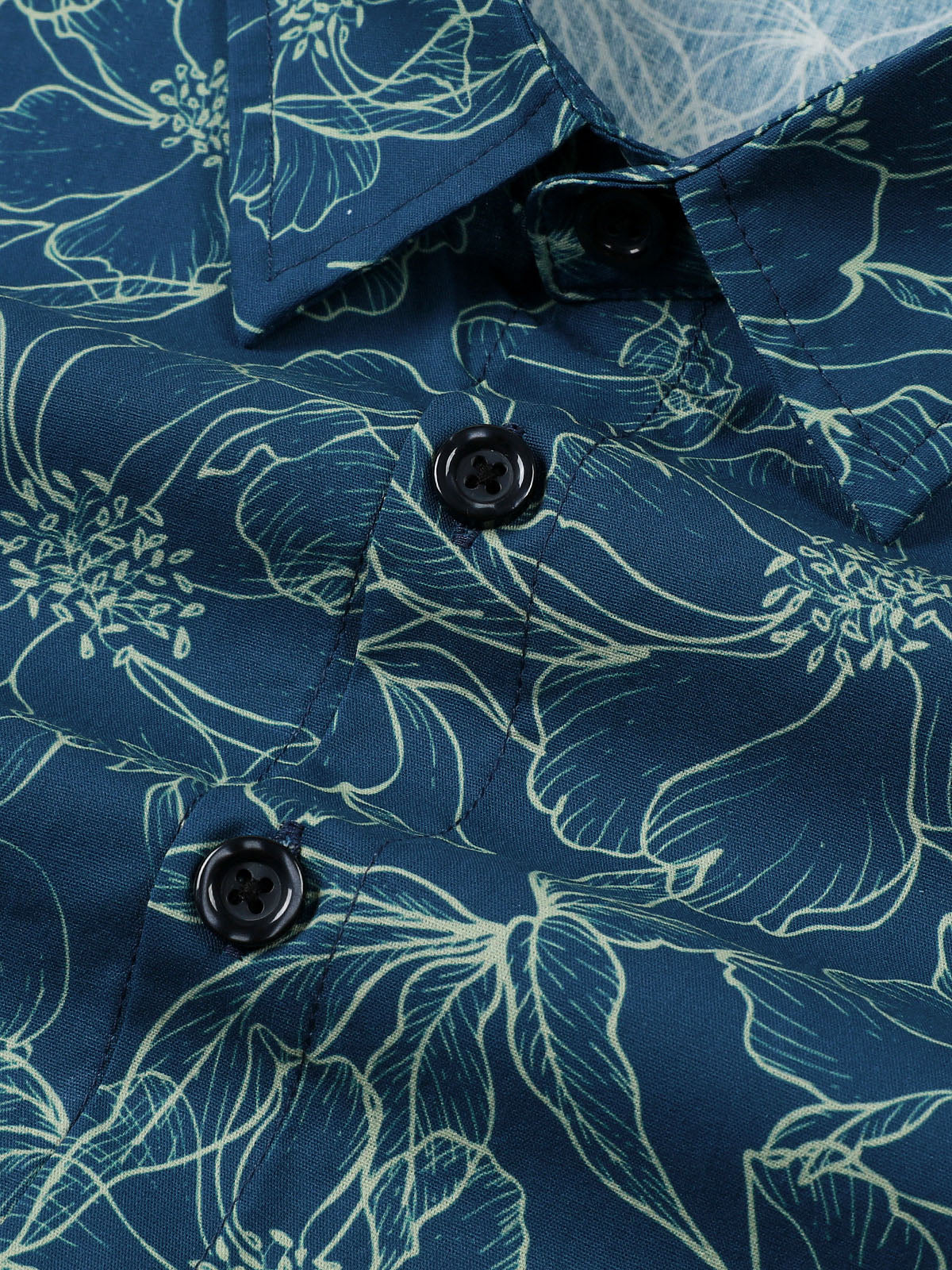 Camisa de algodón floral Blue de manga larga para hombre