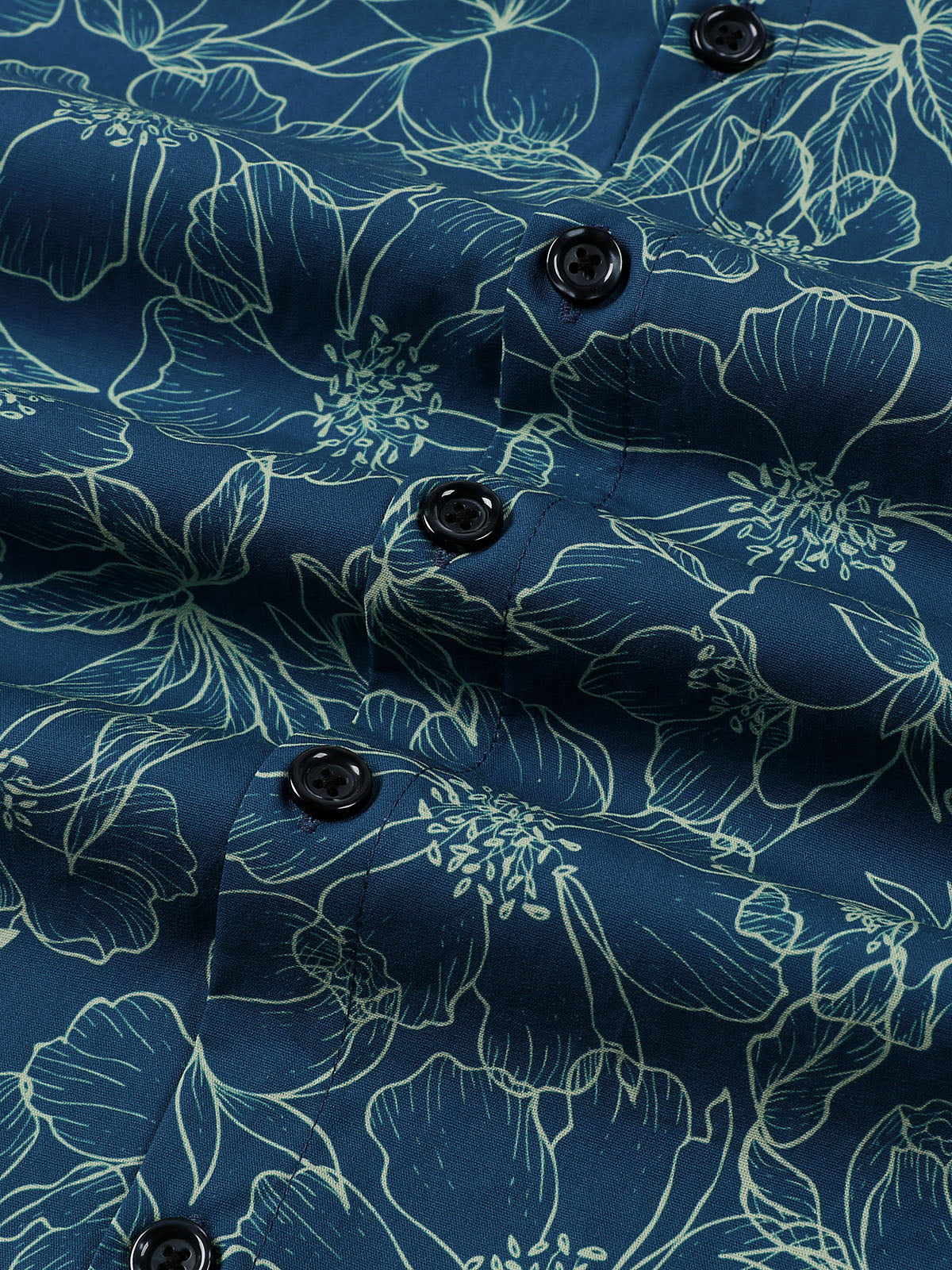 Camisa de algodón floral Blue de manga larga para hombre