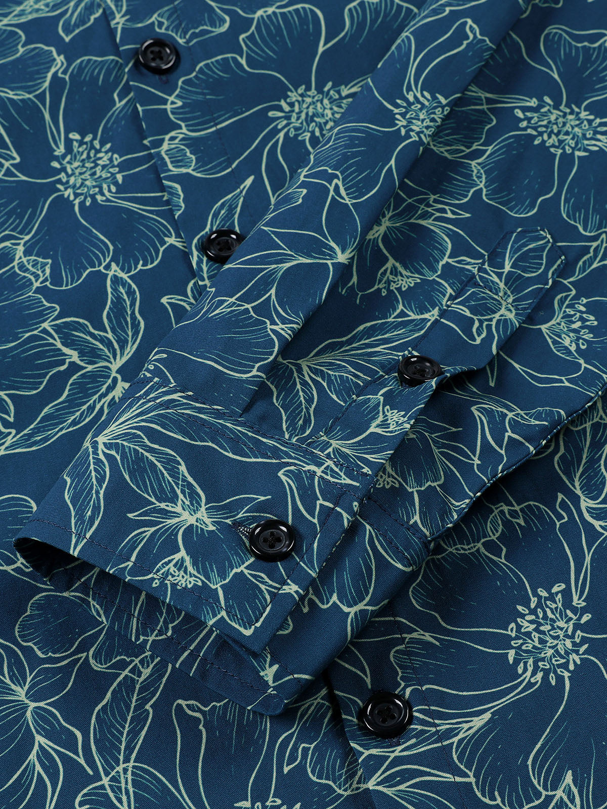 Camisa de algodón floral Blue de manga larga para hombre