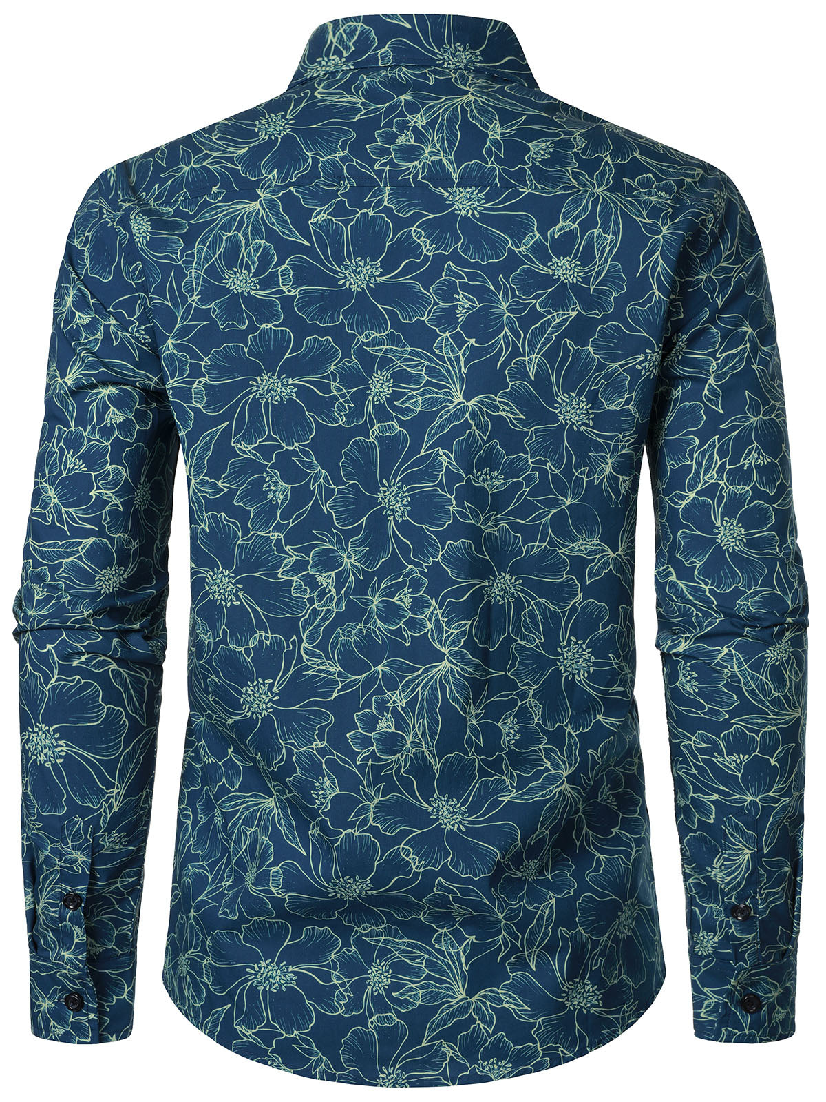 Camisa de algodón floral Blue de manga larga para hombre
