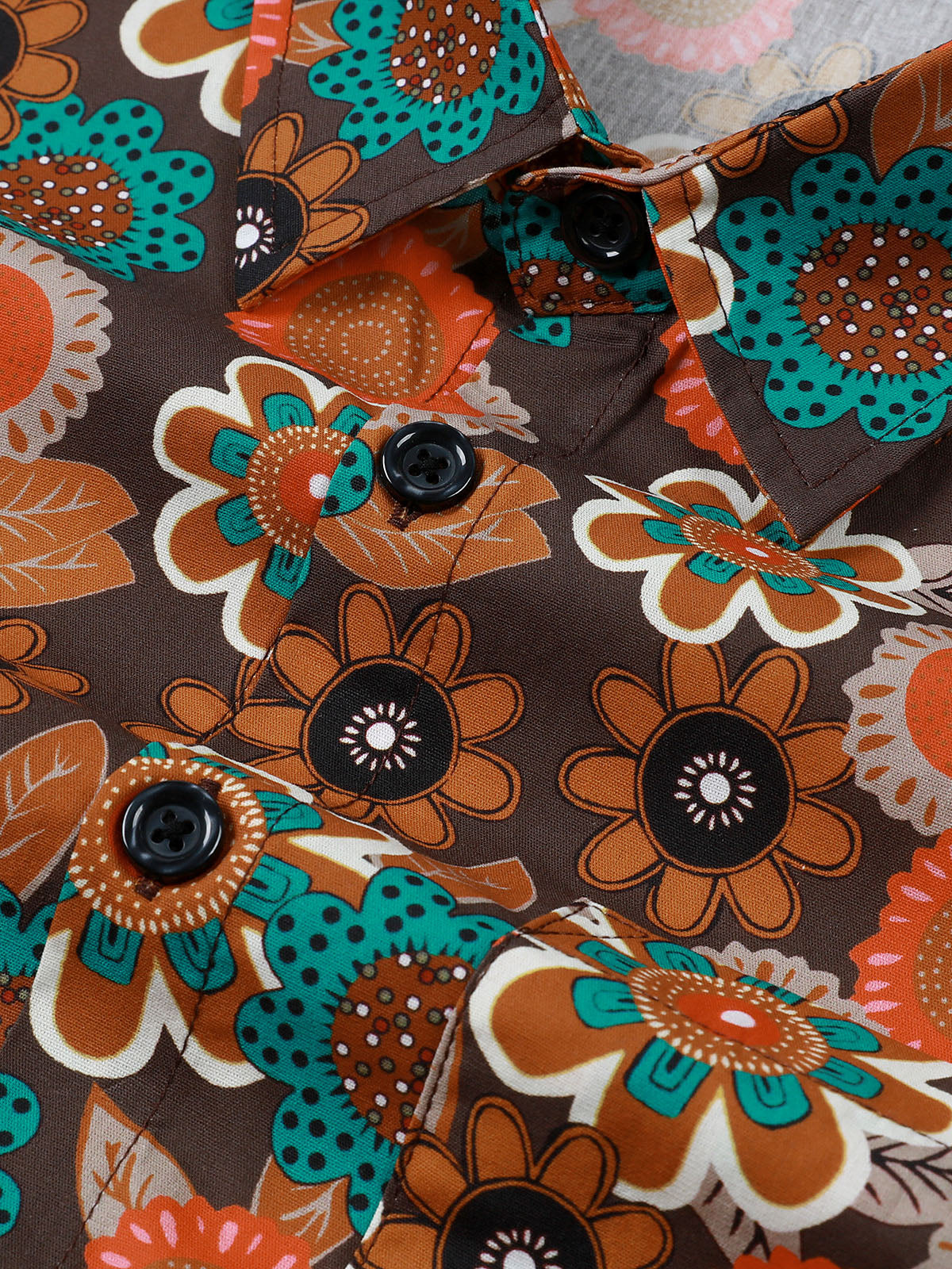 Camisa vintage 70s de algodón floral de manga larga para hombre