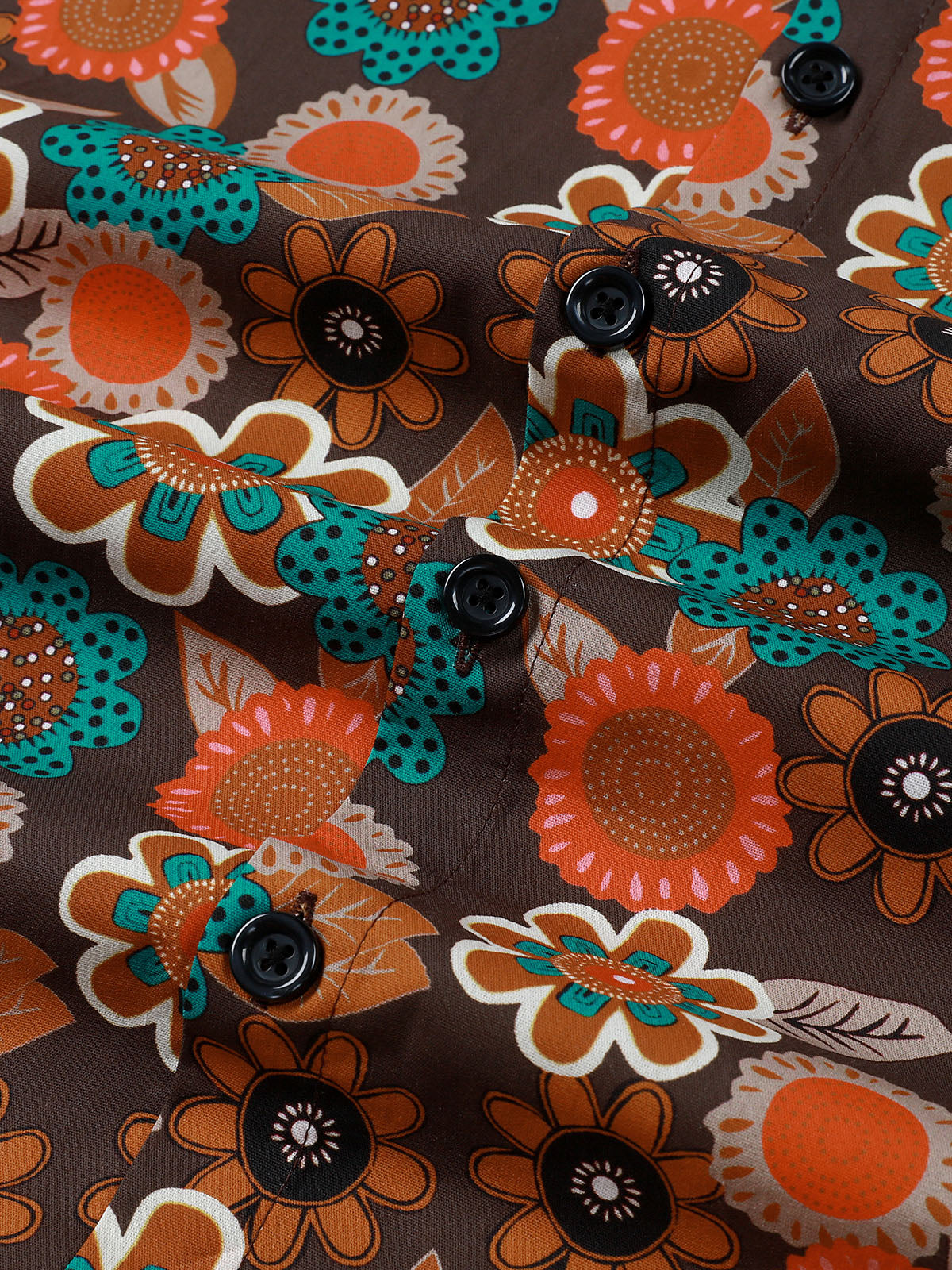 Camisa vintage 70s de algodón floral de manga larga para hombre