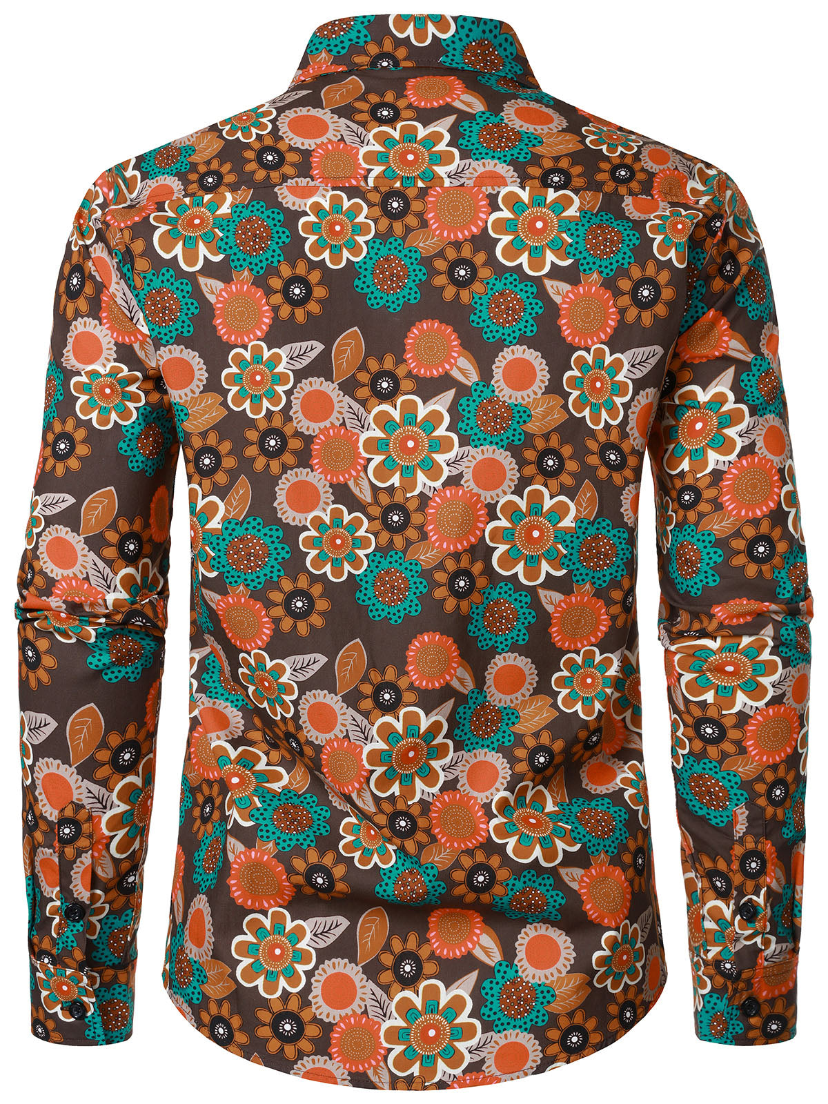 Camisa vintage 70s de algodón floral de manga larga para hombre
