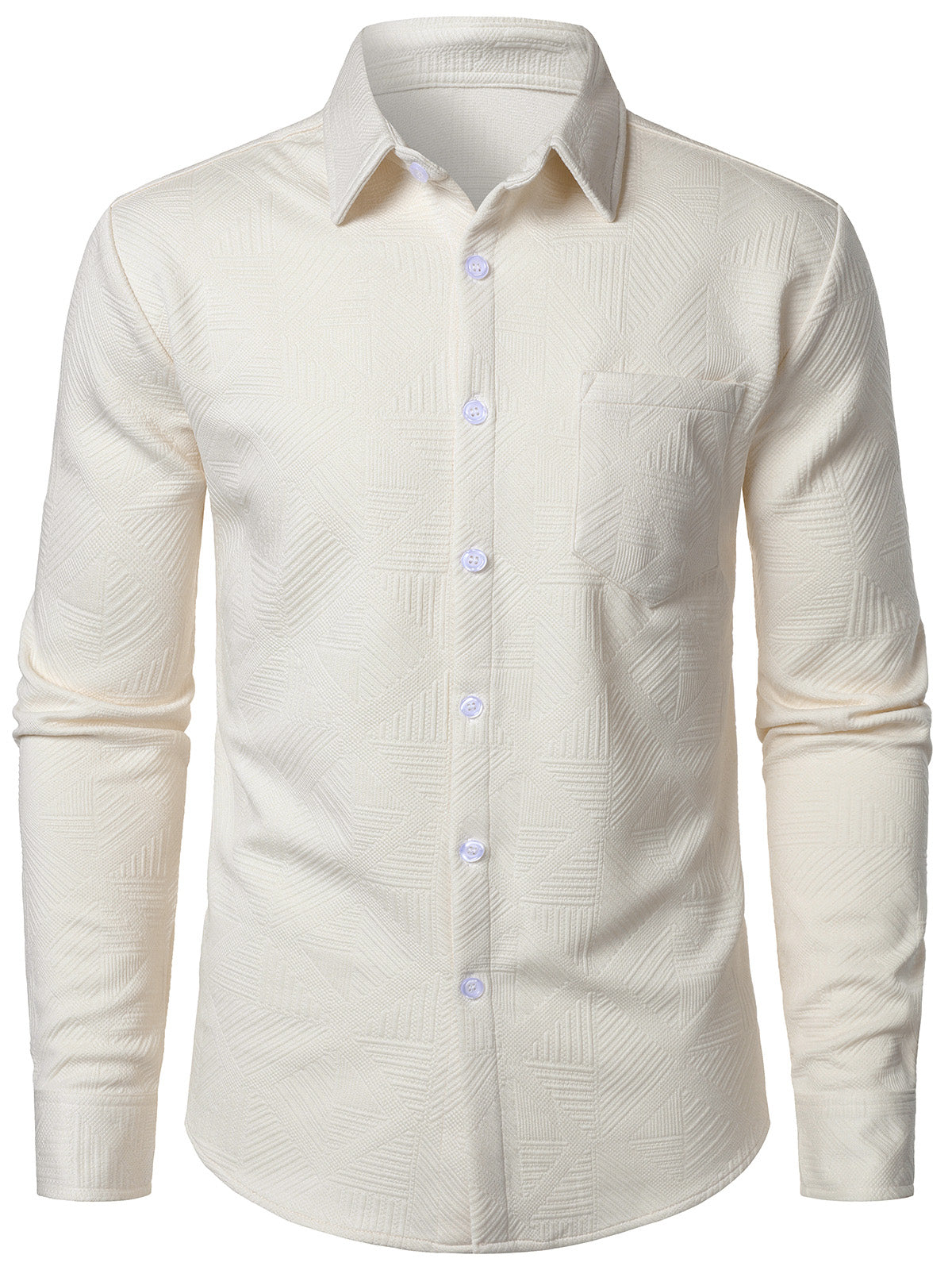 Camisa casual Geometric Beige de manga larga para hombre