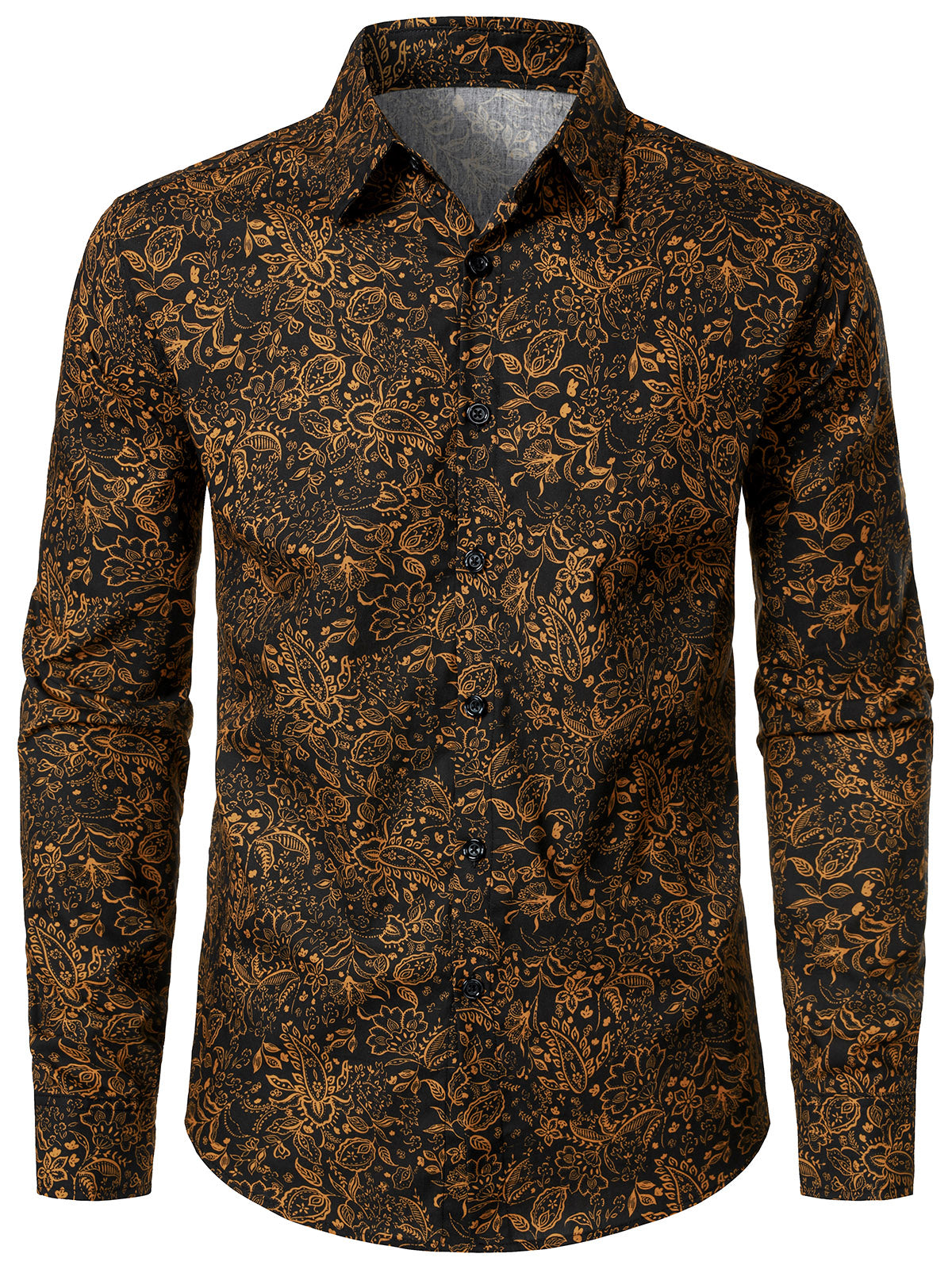 Camisa vintage Paisley floral de manga larga para hombre