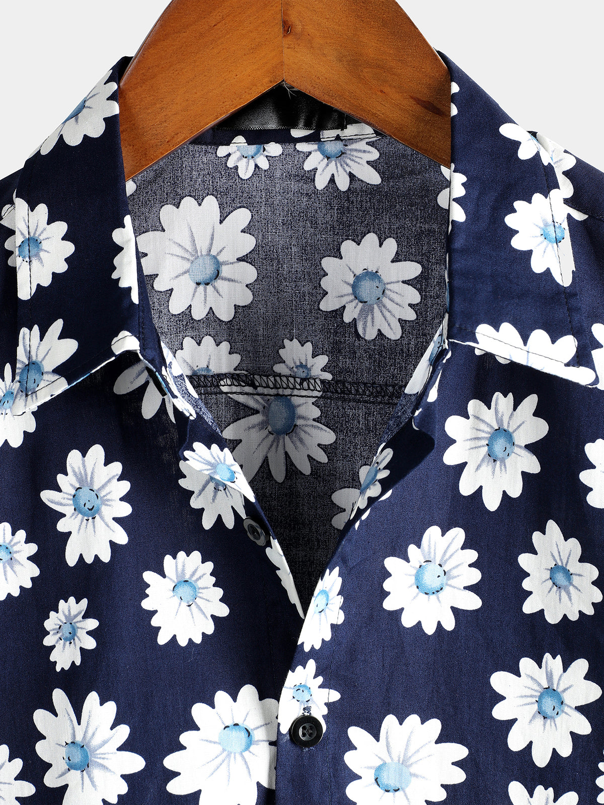 Camisa Navy Blue Daisy Hawaiian de manga corta para hombre
