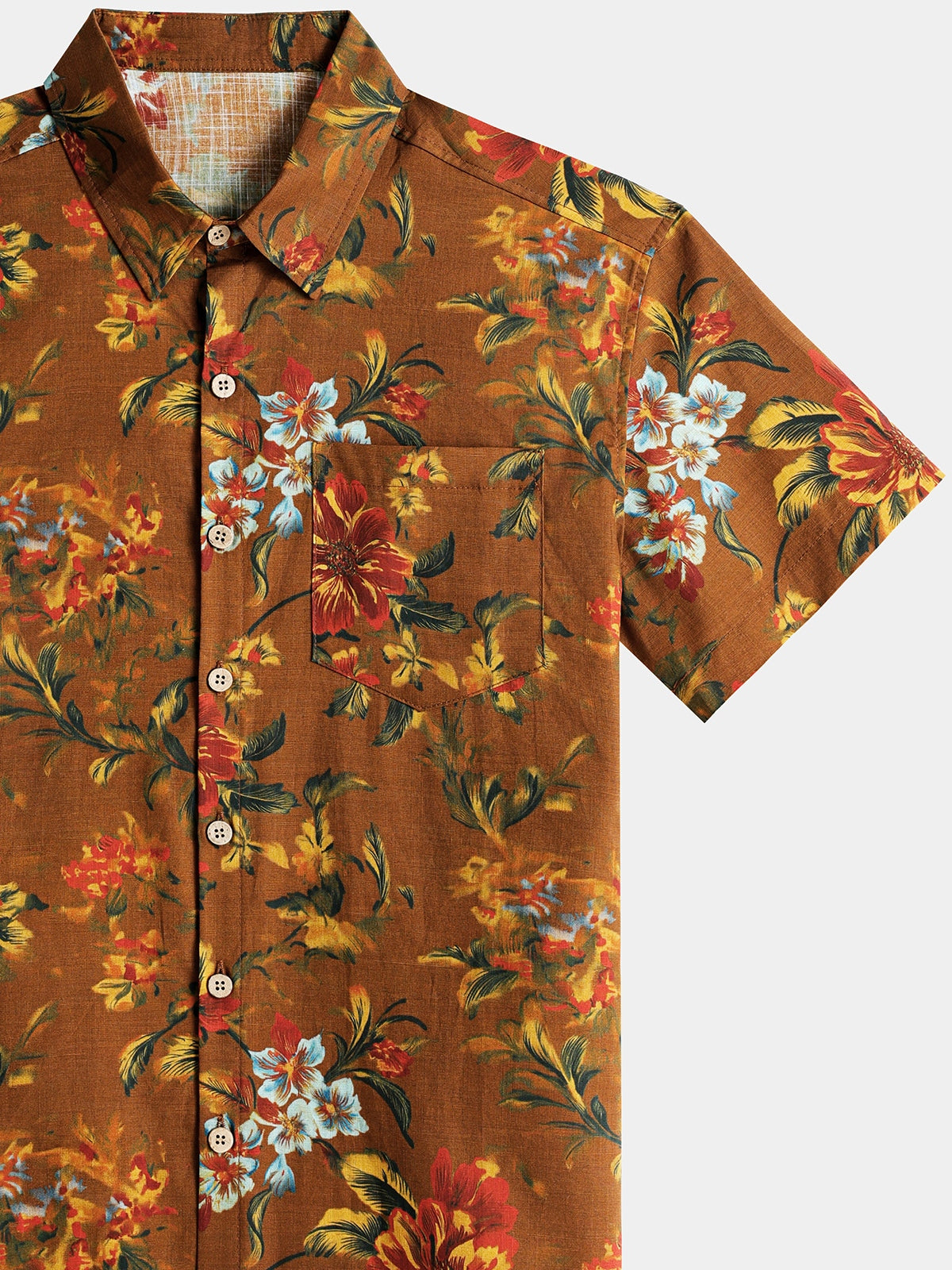 Camisa vintage Flower estampado de manga corta con botones transpirable Cool para hombre