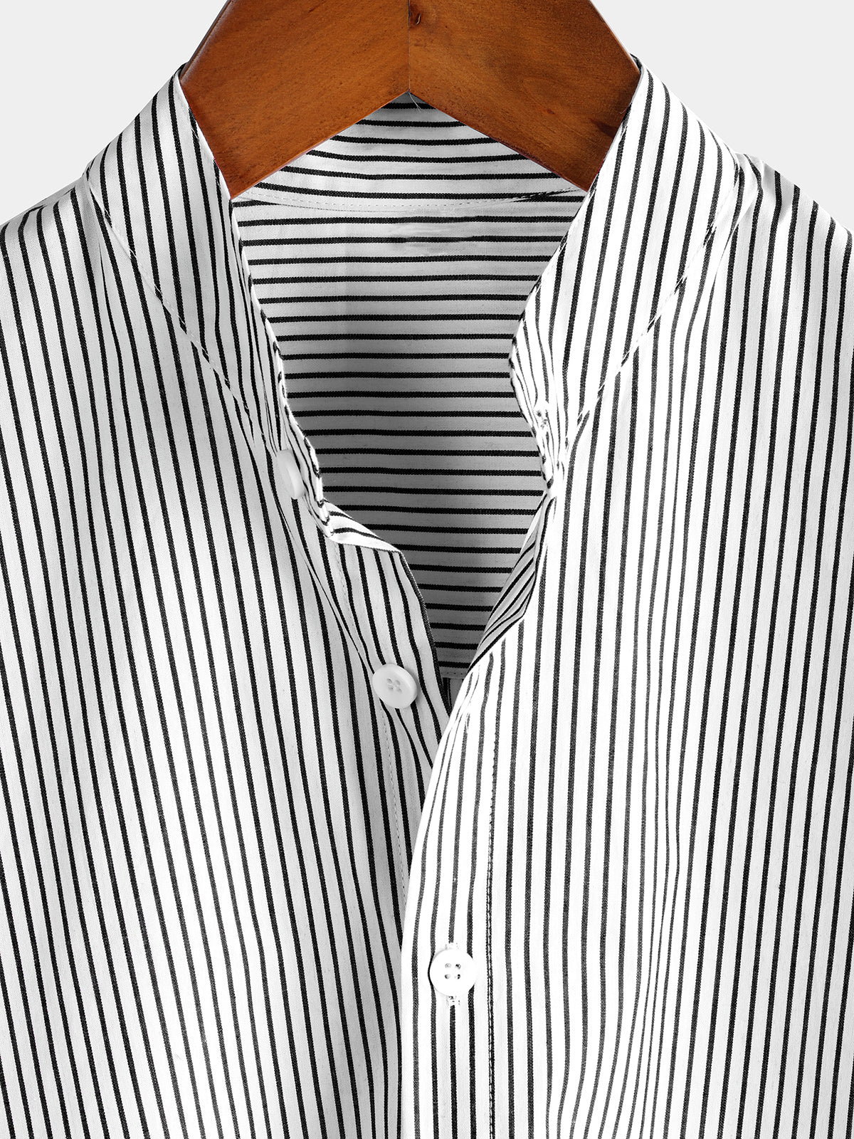 Camisa de algodón Henley transpirable Stand Collar de color sólido de manga corta clásico Vertical a rayas para hombre