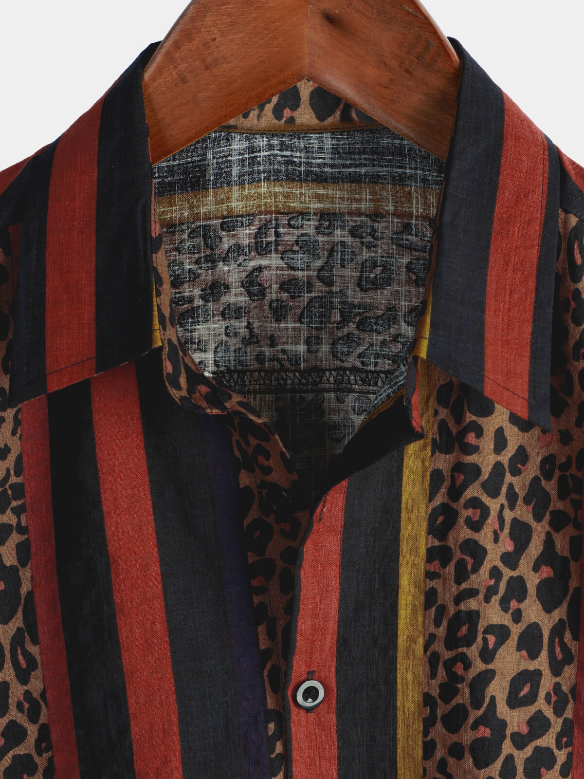 Camisa Leopard vintage Vertical a rayas Cool Summer Vacation de manga corta Button Up para hombre