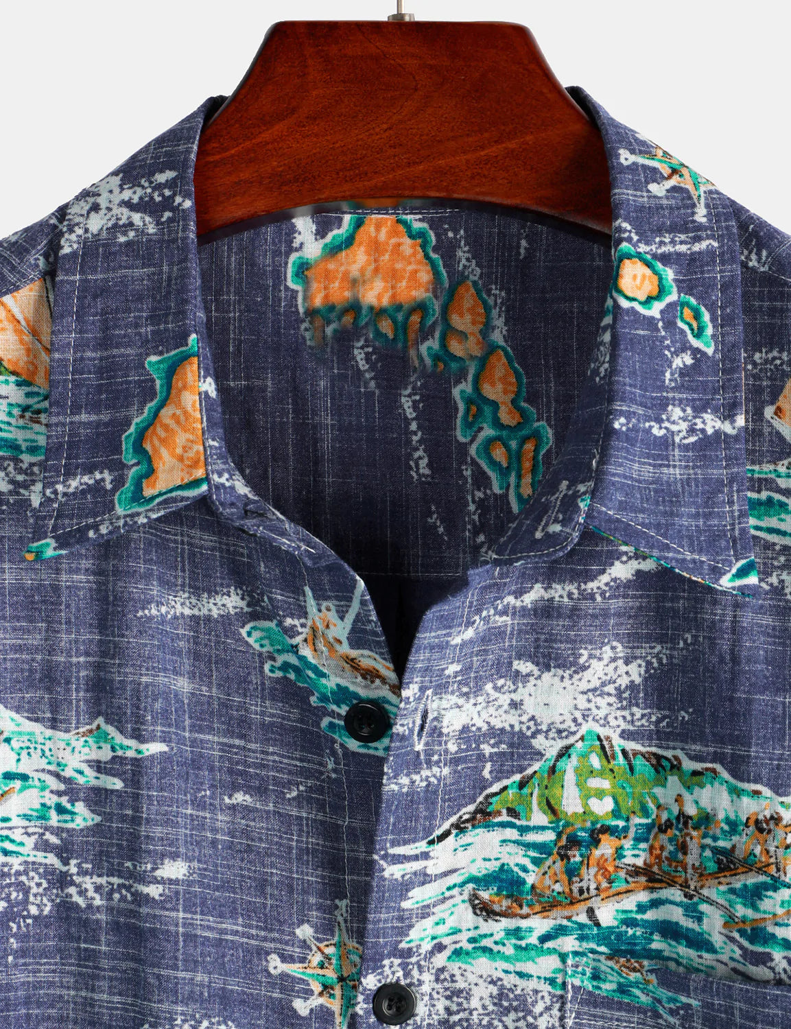 Camisa de algodón Navy Blue Hawaiian Islands Cruise Beach Button Up Pocket Summer de manga corta Aloha para hombre