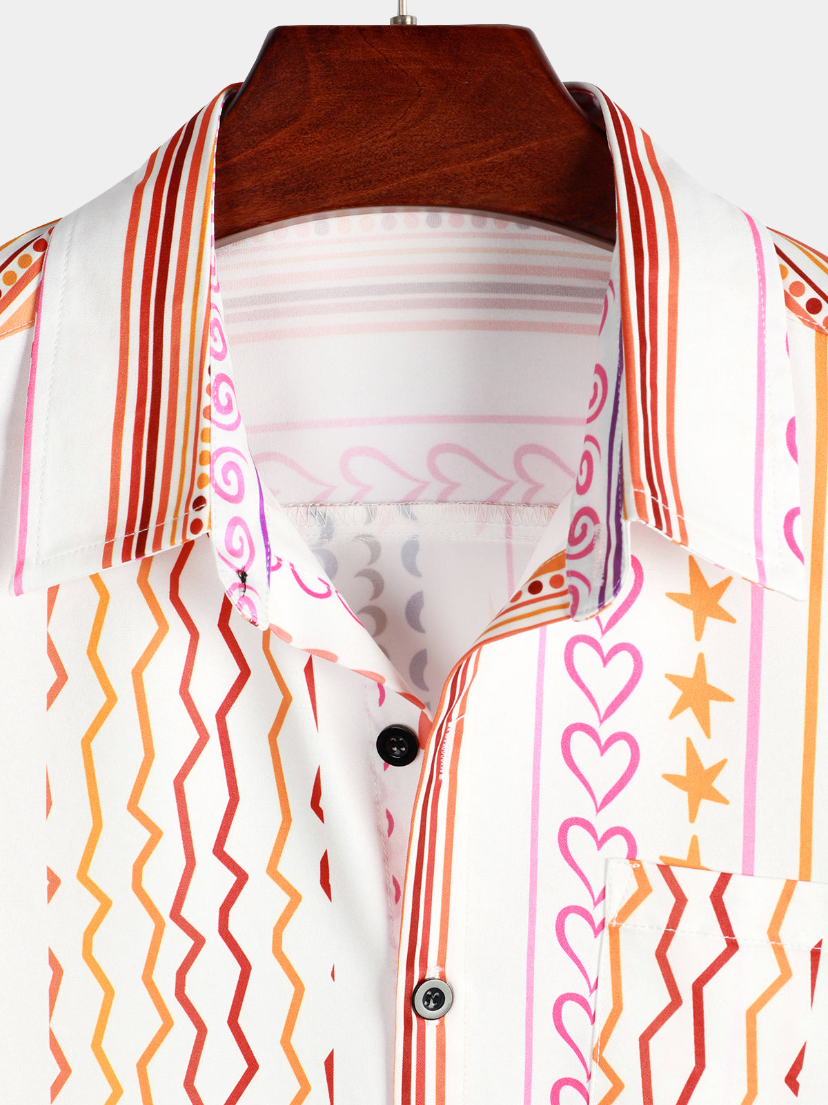 Camisa casual a rayas estampado retro Pocket Button Up Summer de manga corta para hombre