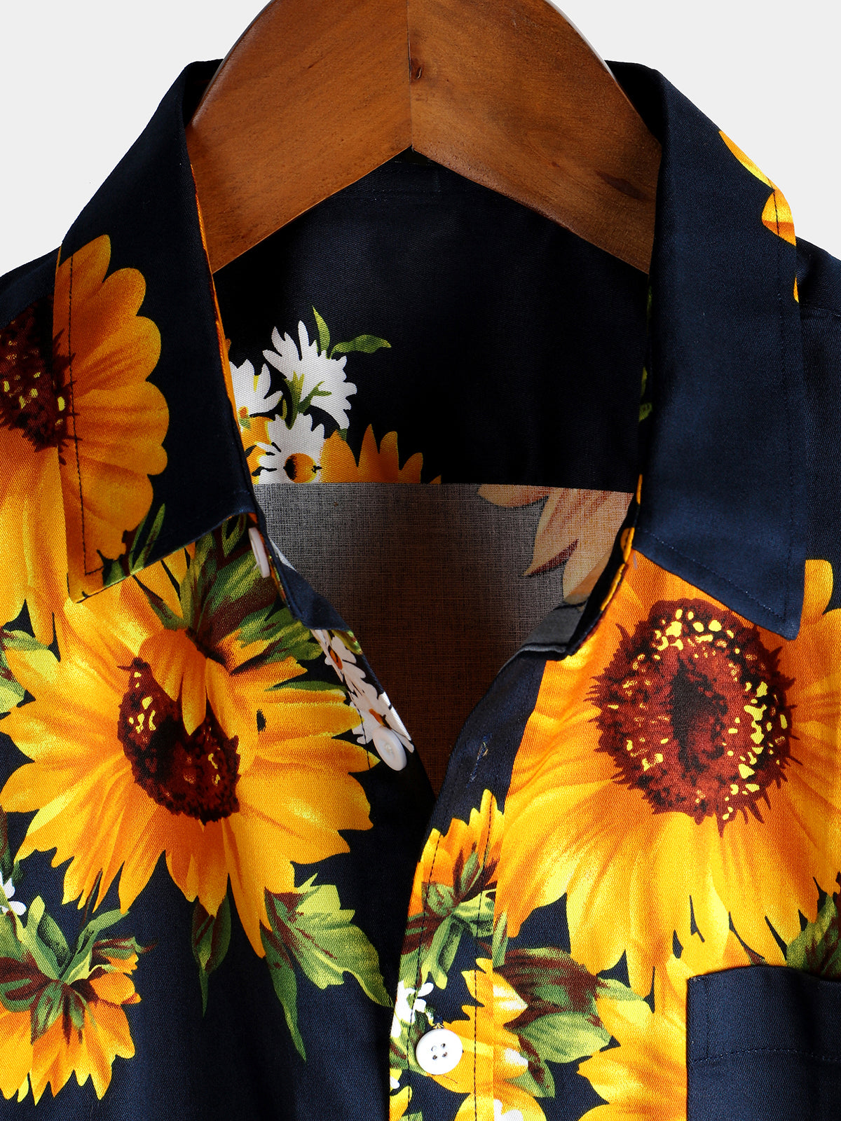 Camisa vintage Sunflower Pocket de manga corta para hombre