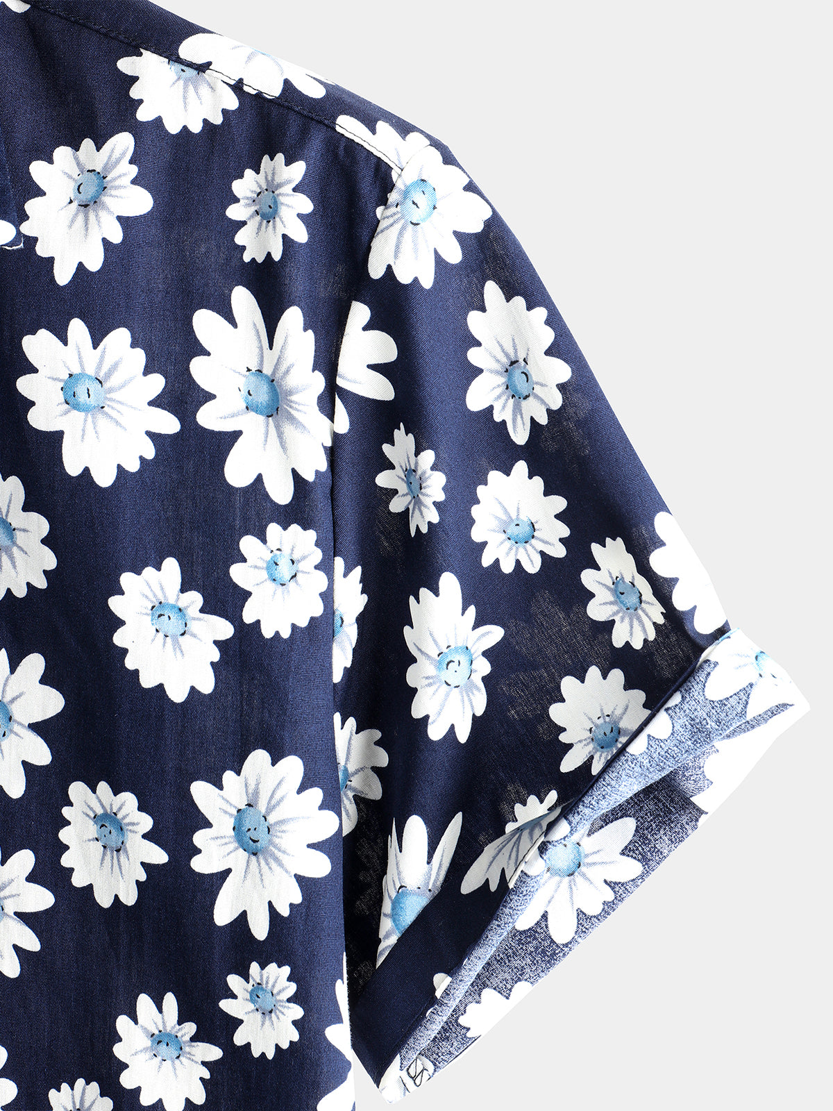 Camisa Navy Blue Daisy Hawaiian de manga corta para hombre