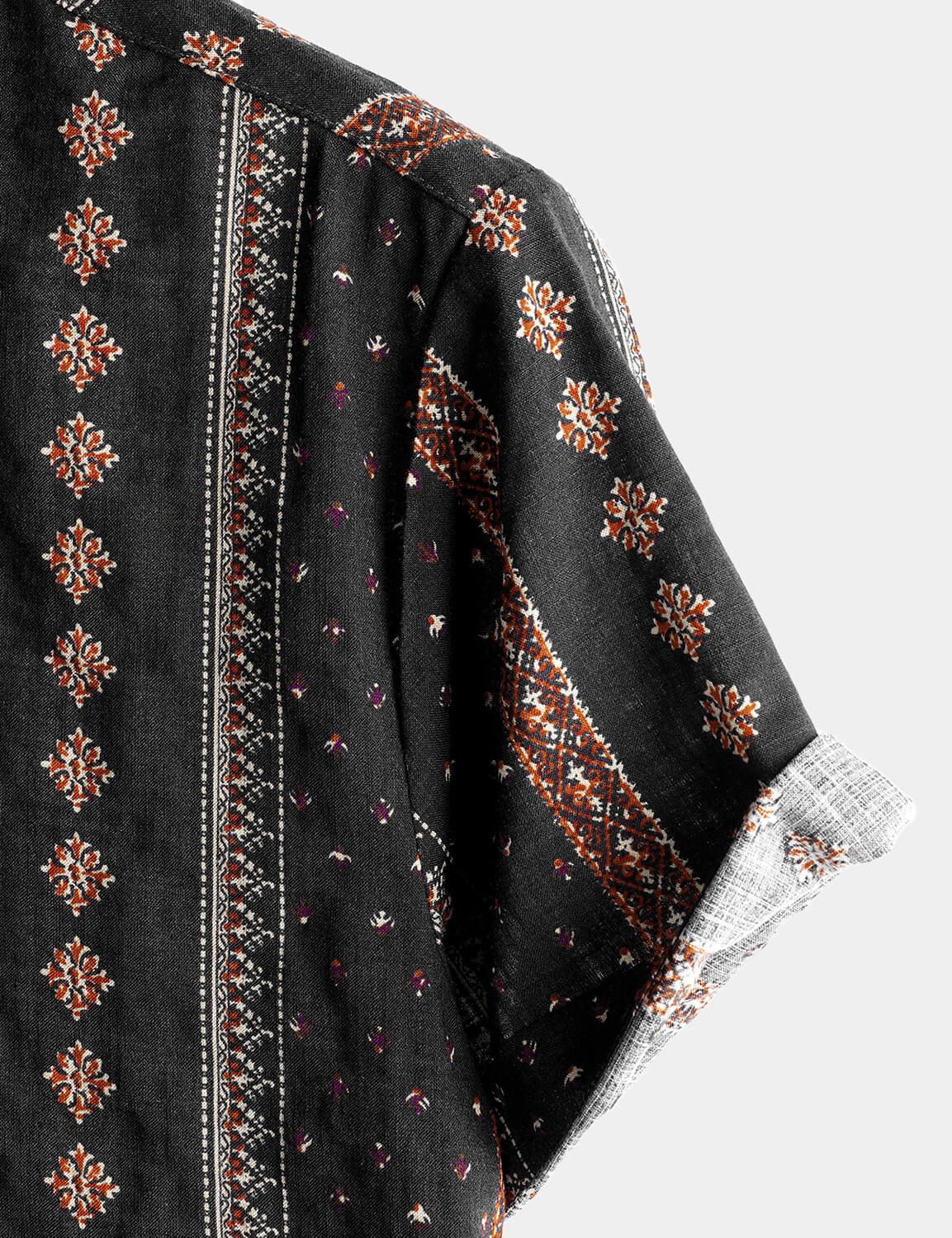 Camisa retro Black a rayas estampado Button Up 70s vintage de manga corta Western para hombre