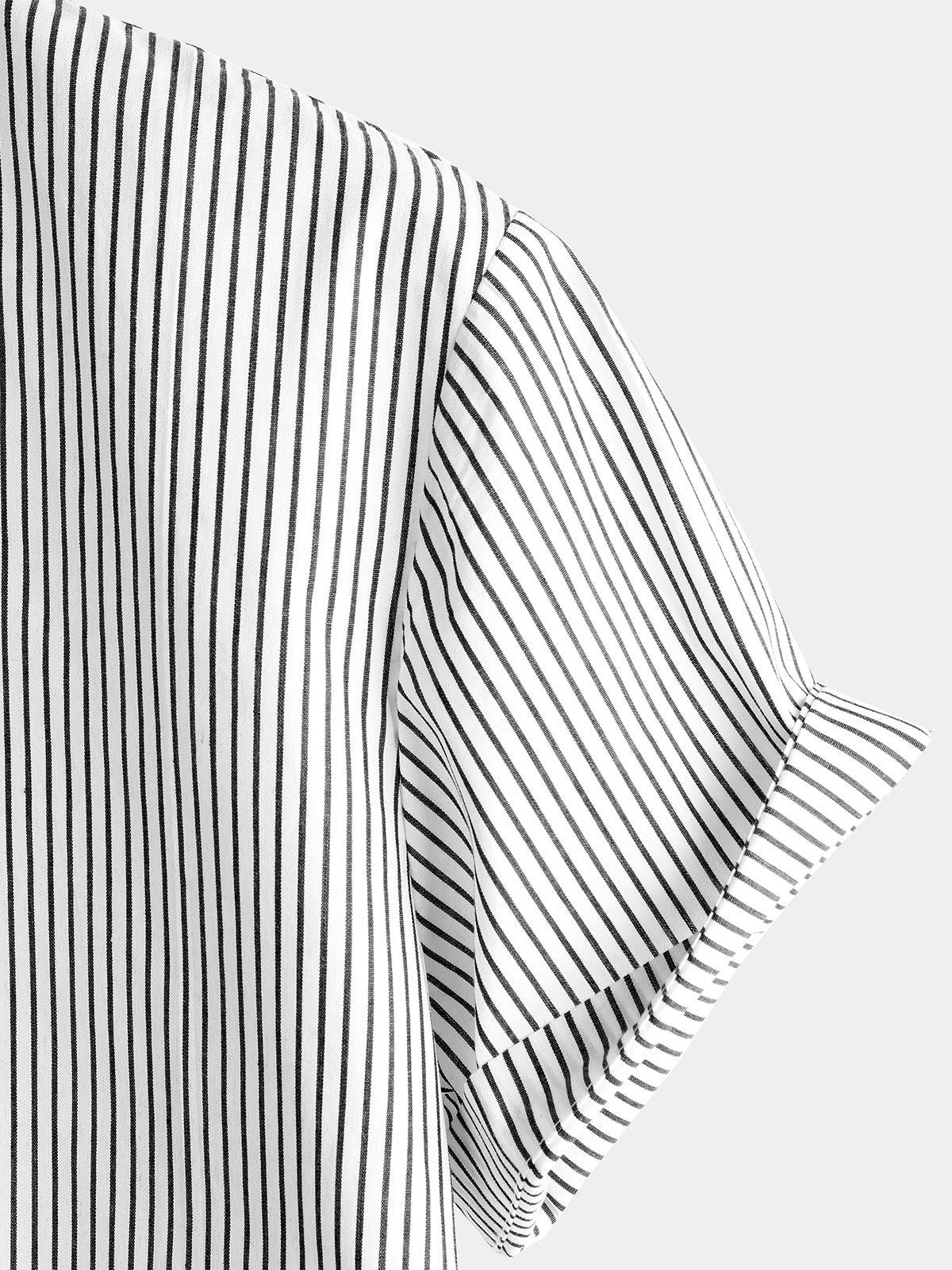 Camisa de algodón a rayas Stand Collar de manga corta para hombre