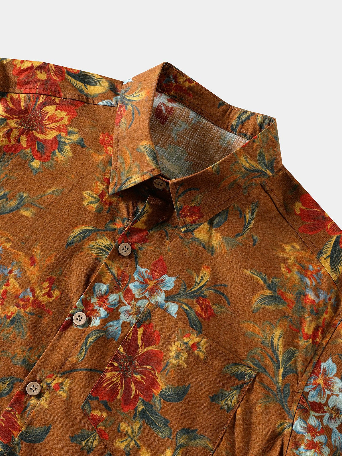 Camisa vintage Flower estampado de manga corta con botones transpirable Cool para hombre